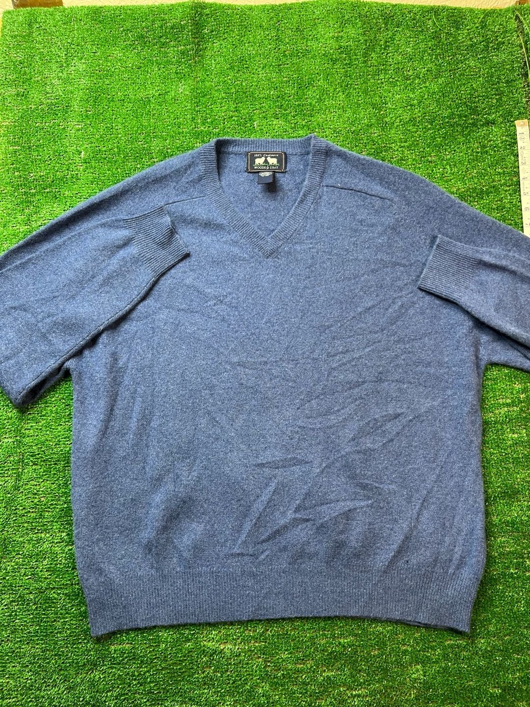 Woods & Gray V-Neck Cashmere Sweater Size XL Blue 100% Cashmere 2