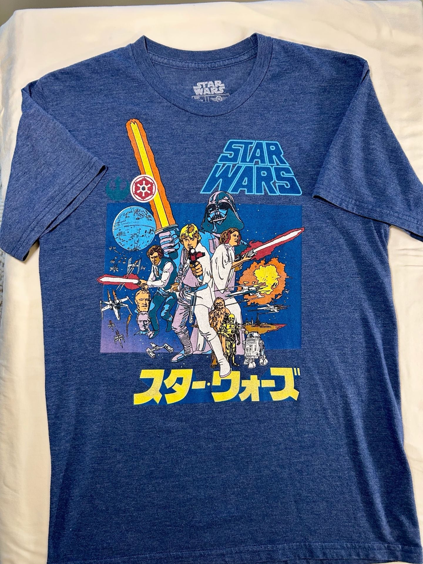 Star Wars Retro Japanese Poster Graphic T-Shirt Size M Heather Blue 1