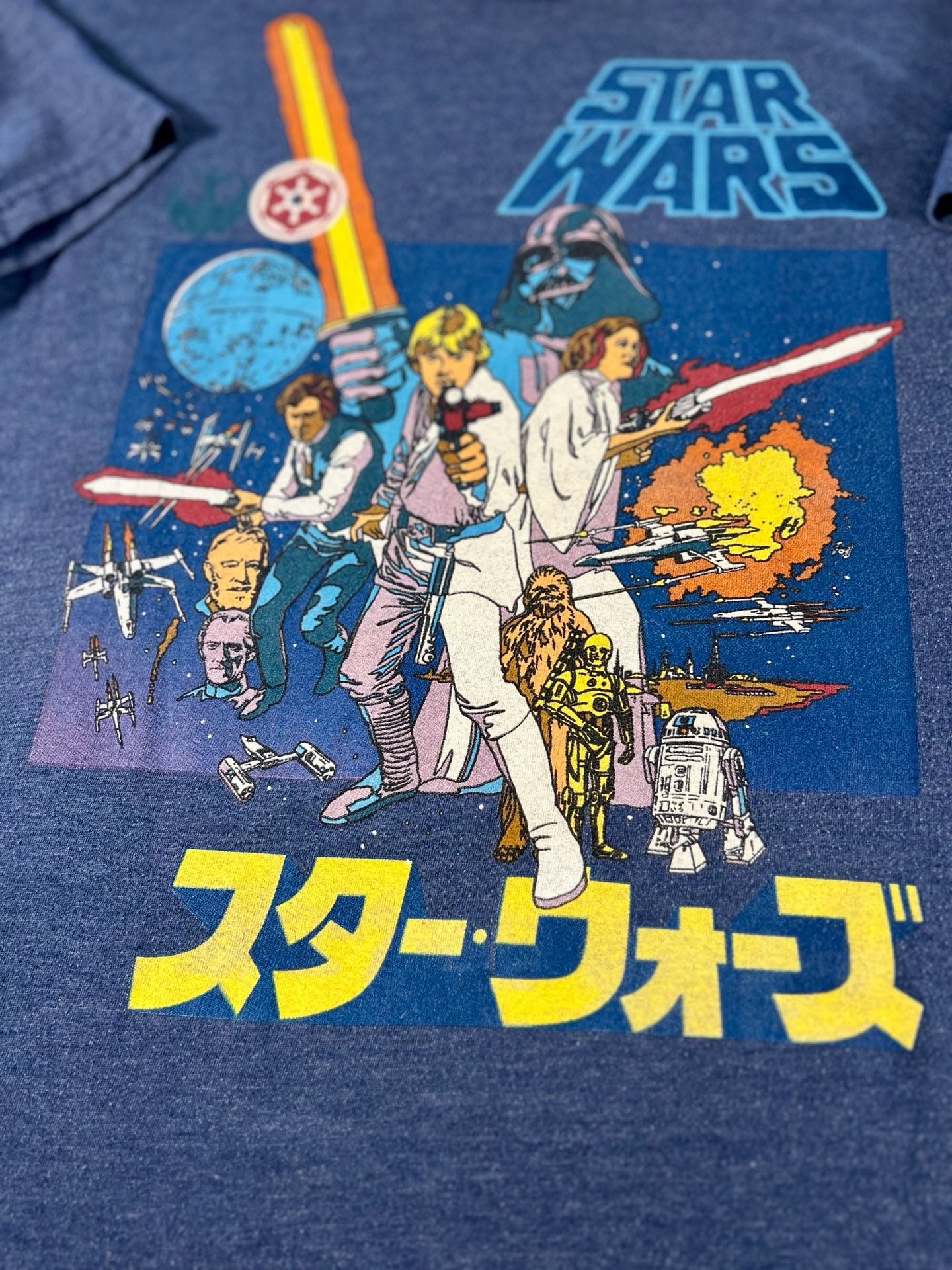 Star Wars Retro Japanese Poster Graphic T-Shirt Size M Heather Blue 2