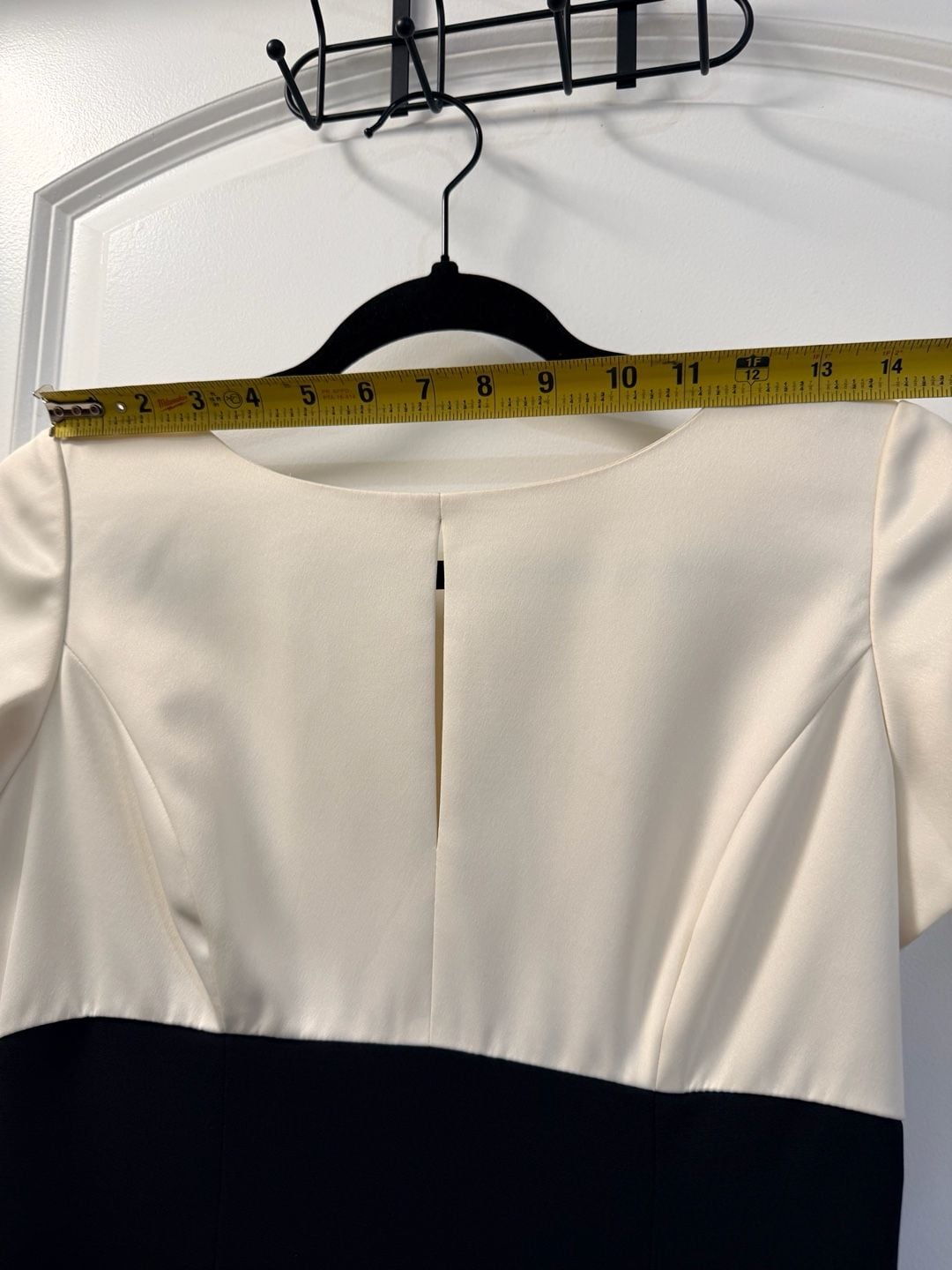 Vintage Two Tone Midi Dress Size S Cream Black Split 15