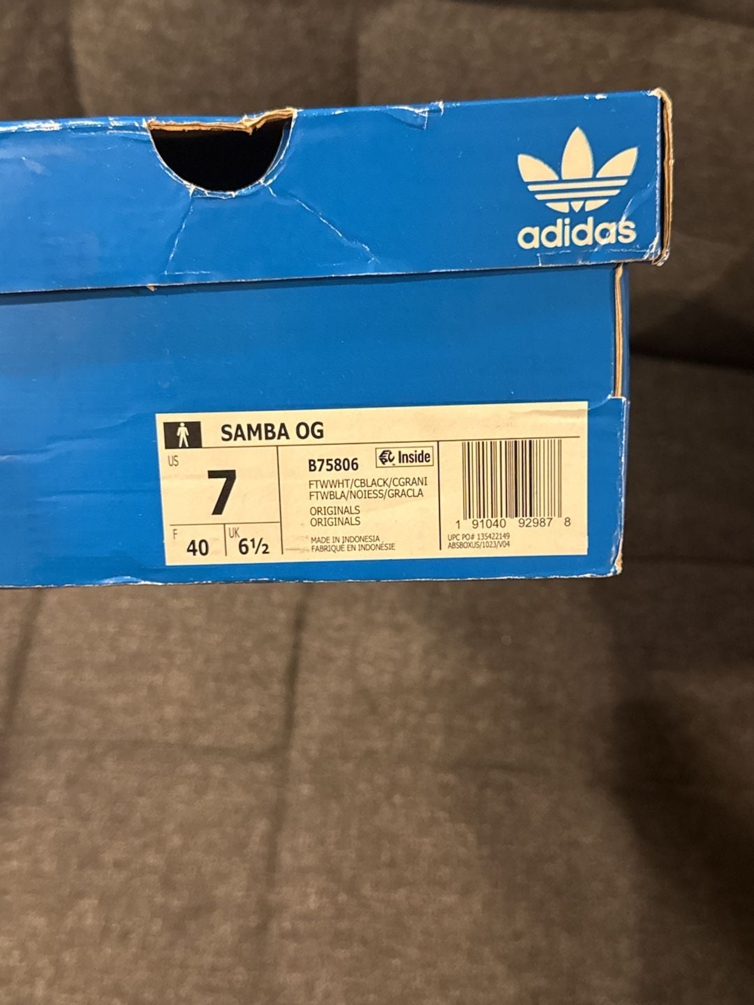 7M / 8W - Adidas Samba OG White Black Gum Sneakers 9