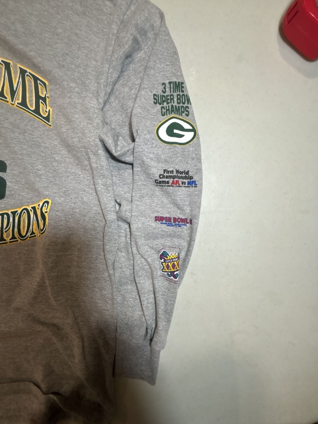 NFL Green Bay Packers Long Sleeve Shirt Gray Vintage Super Bowl Champions 4