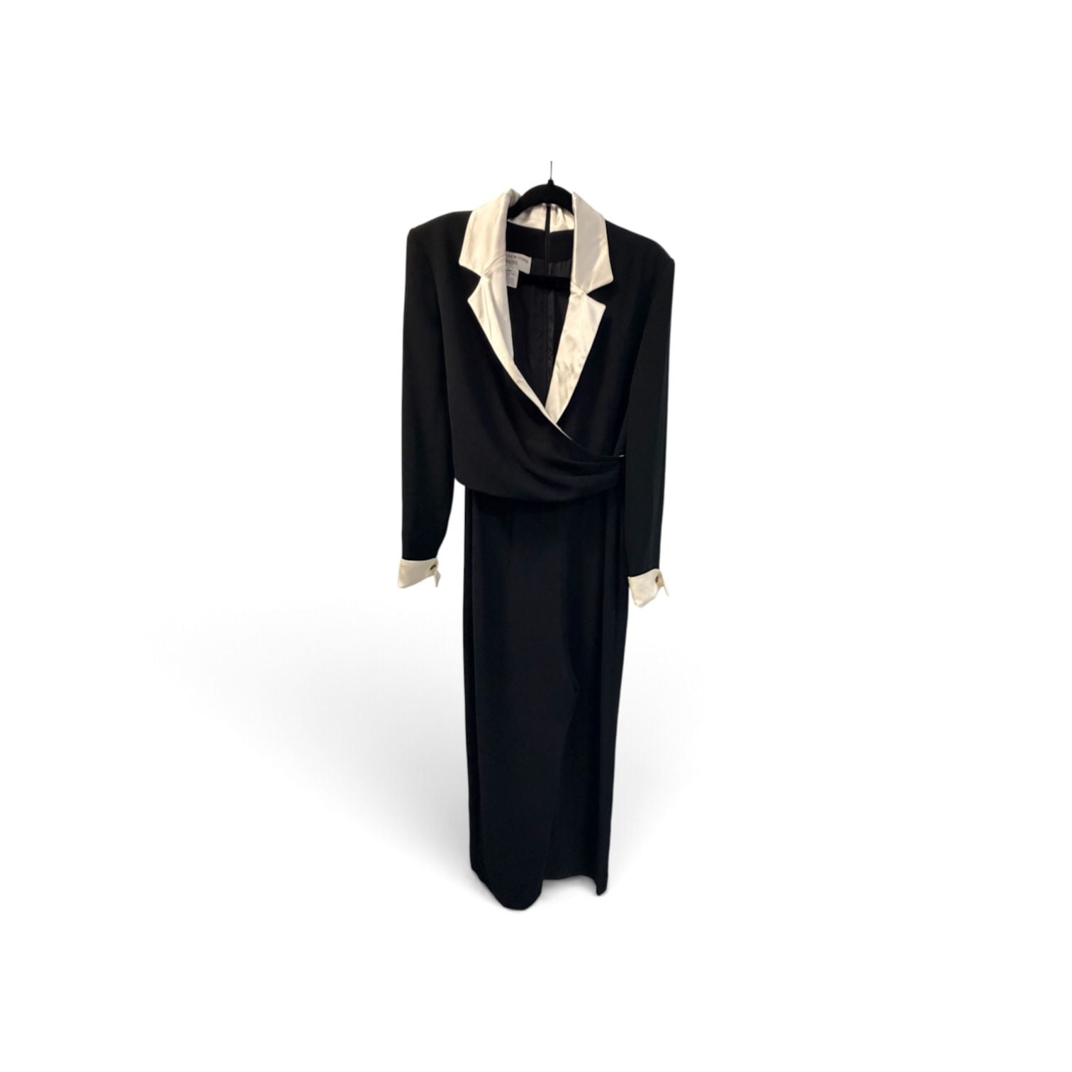 Jones New York Dress Jumpsuit Size 8 Black White Satin Trim 3