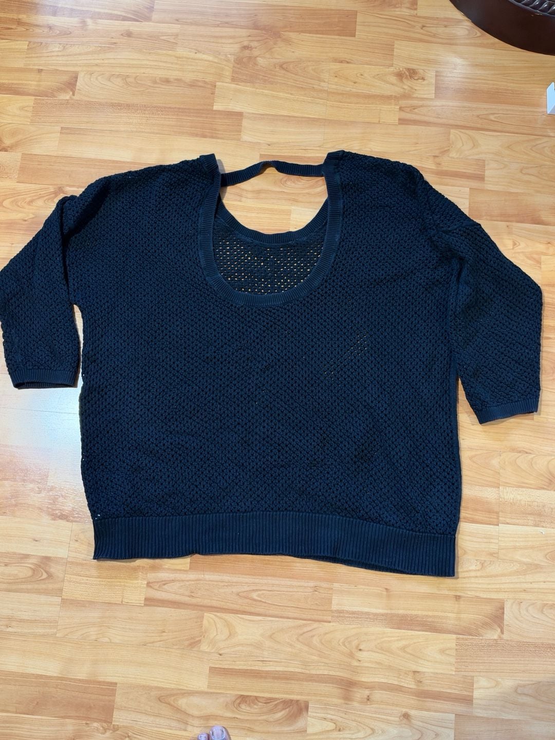 WinterSilks Open Knit Sweater Size M Black Silk Open Back Pullover 2