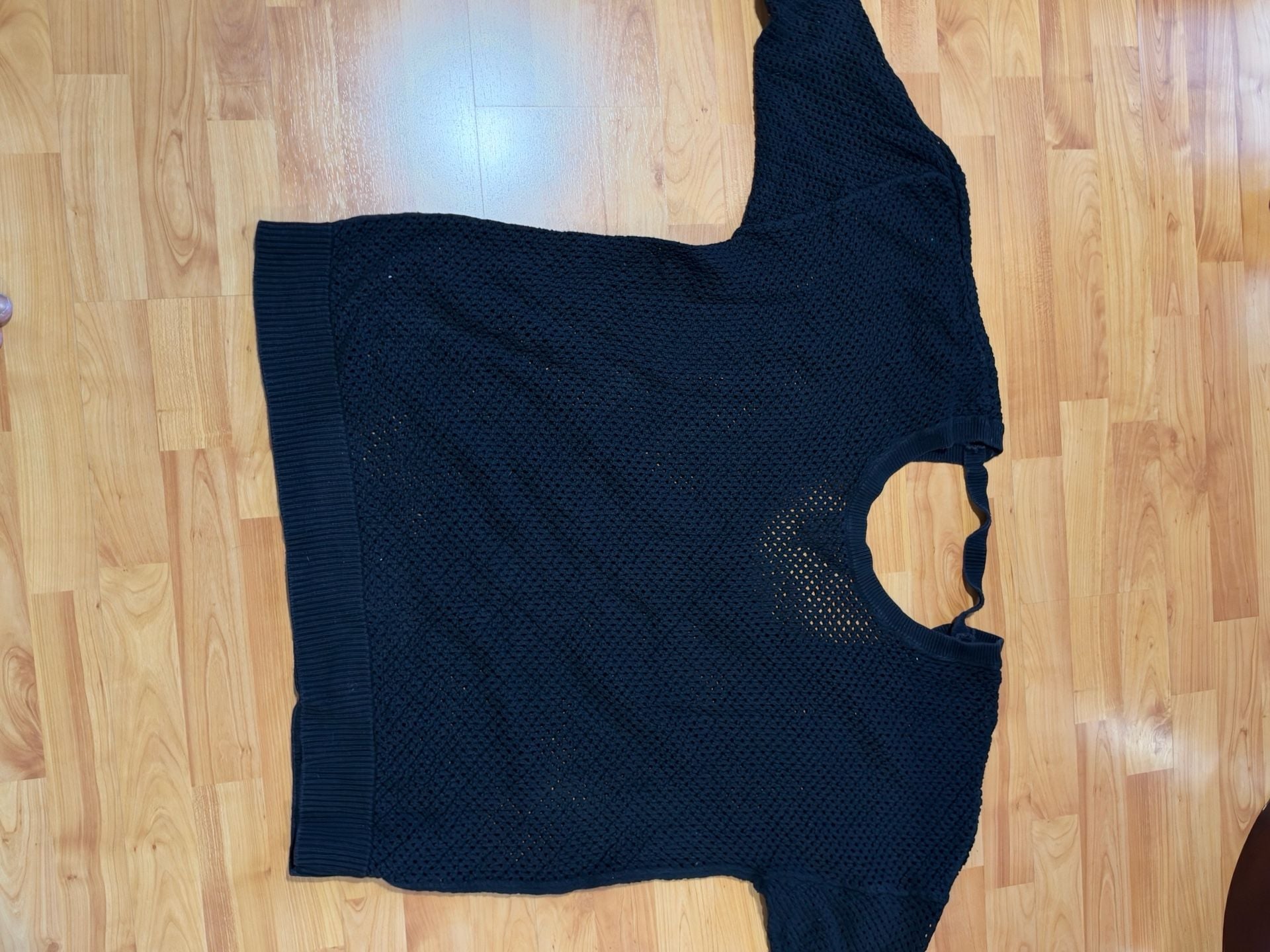WinterSilks Open Knit Sweater Size M Black Silk Open Back Pullover 3