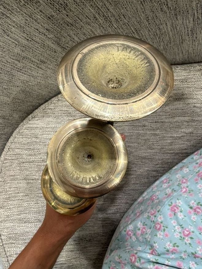 Vintage Brass Tulip Candlestick Holders Set of 3 Taiwan 2