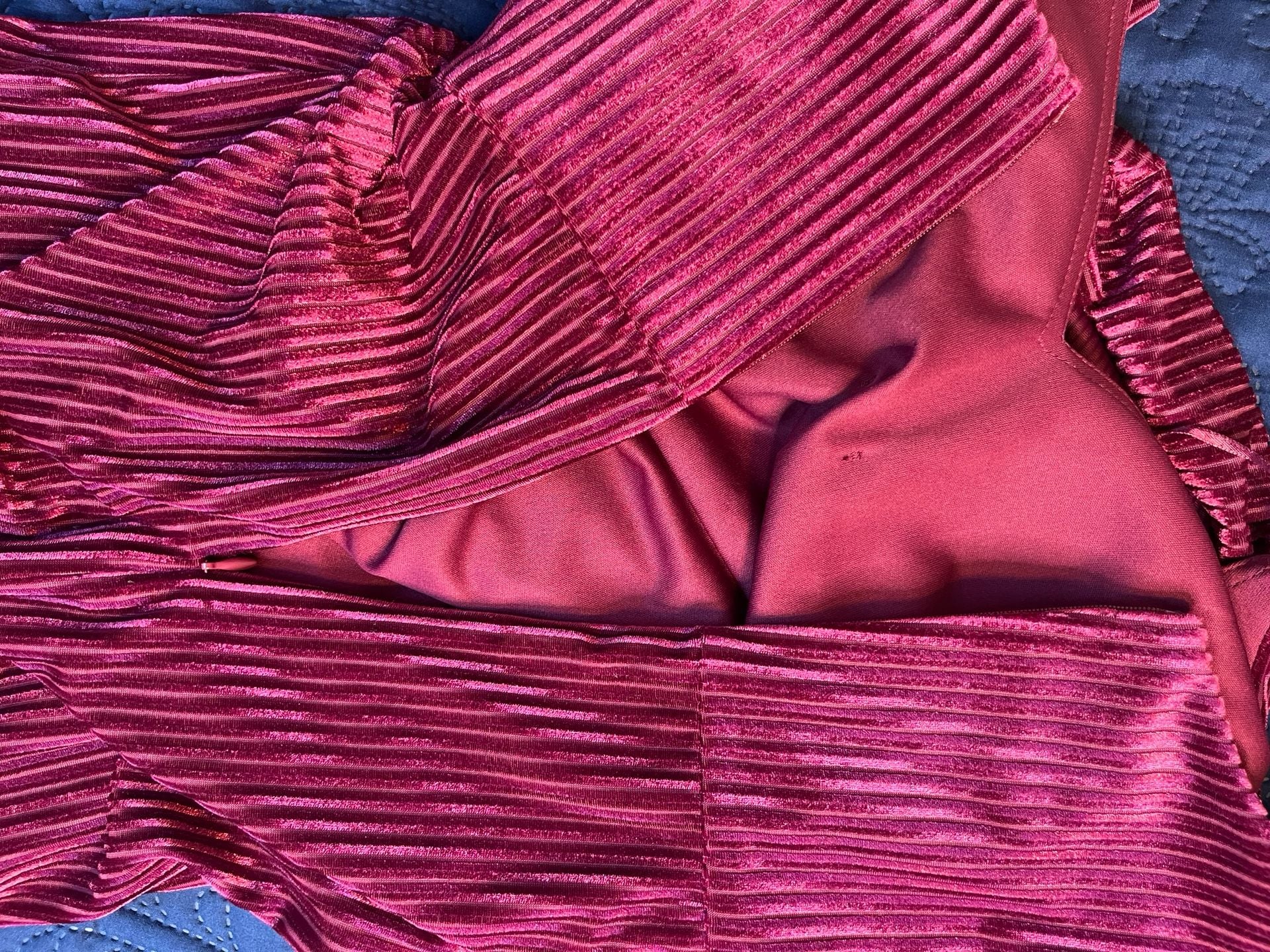 Magenta Velvet Pleated Cowl Neck Party Cocktail 9