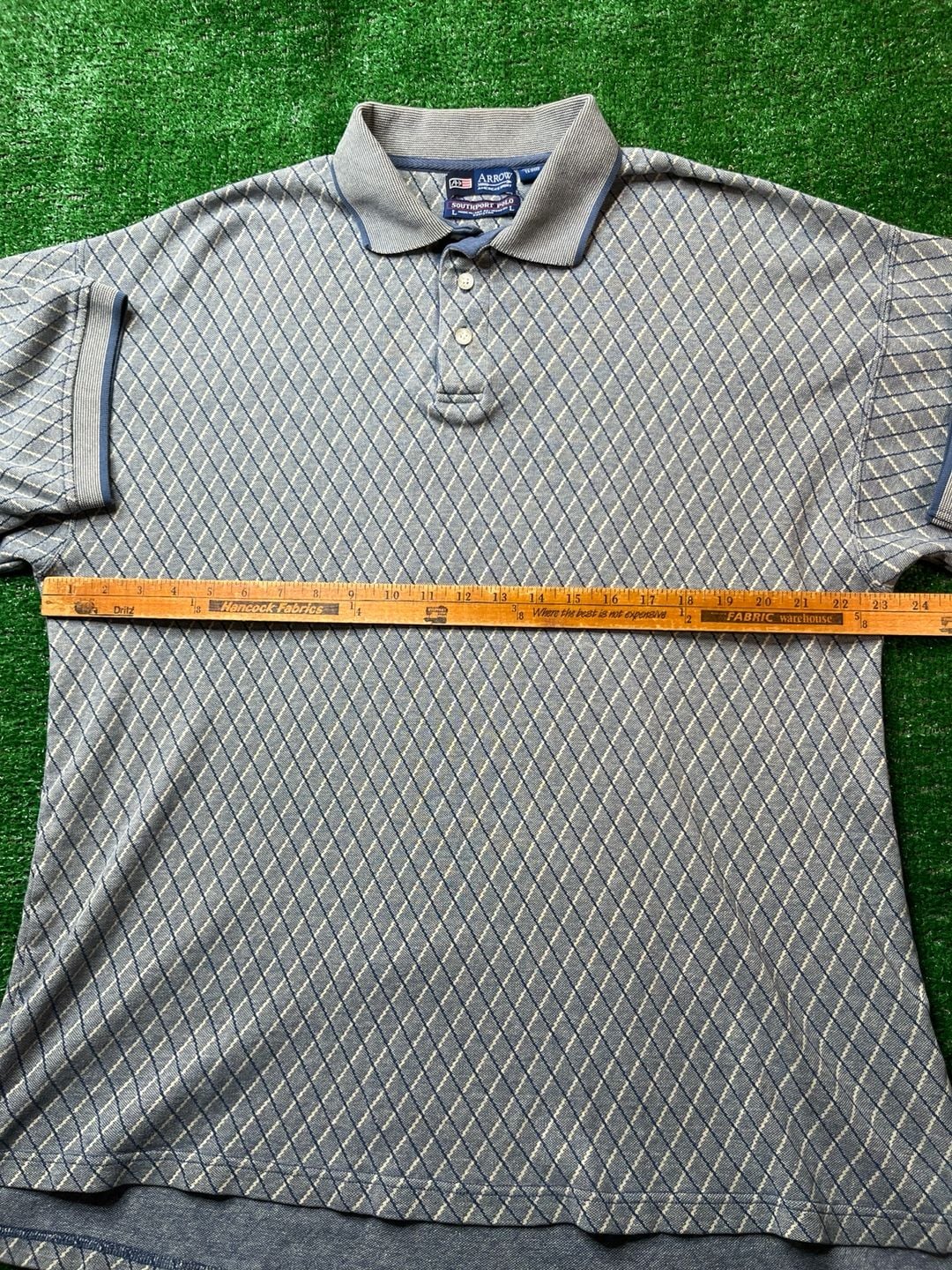 Arrow Southport Polo Shirt Size L Blue Diamond Knit Short Sleeve 8