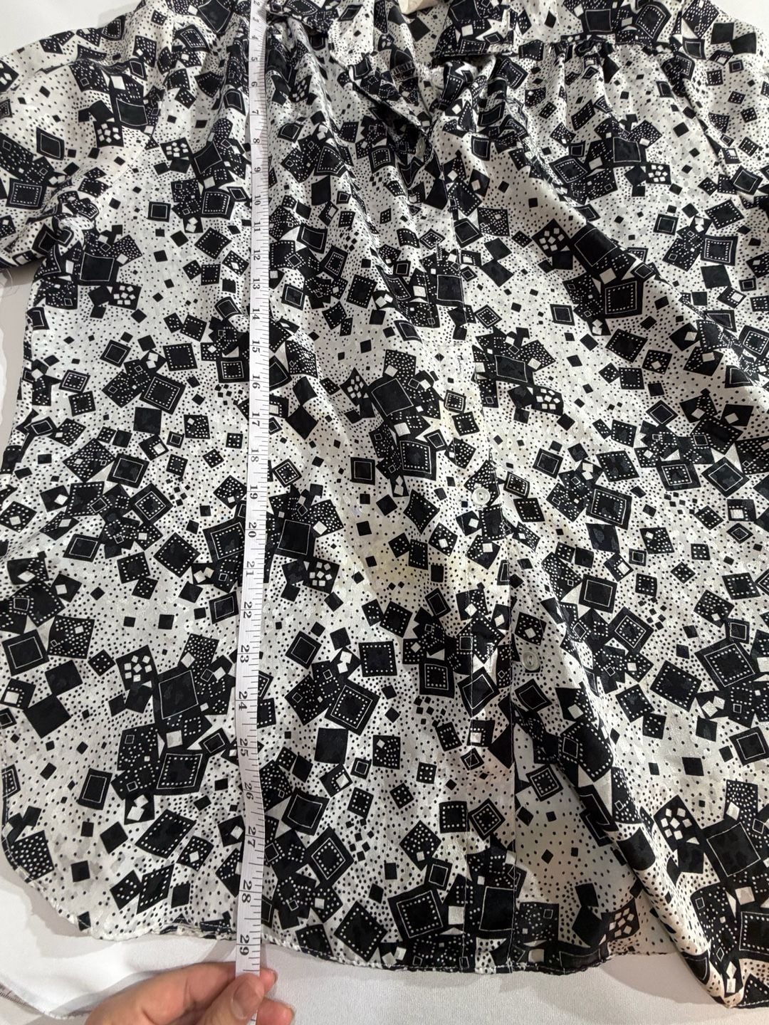 Vintage MG Black White Geometric Pattern Short Sleeve Blouse 4