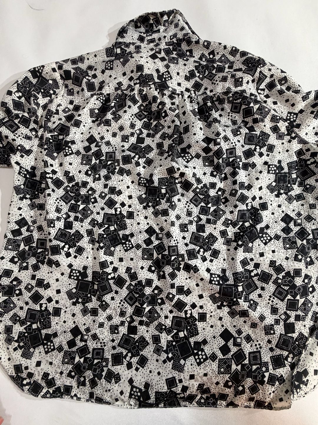 Vintage MG Black White Geometric Pattern Short Sleeve Blouse 9