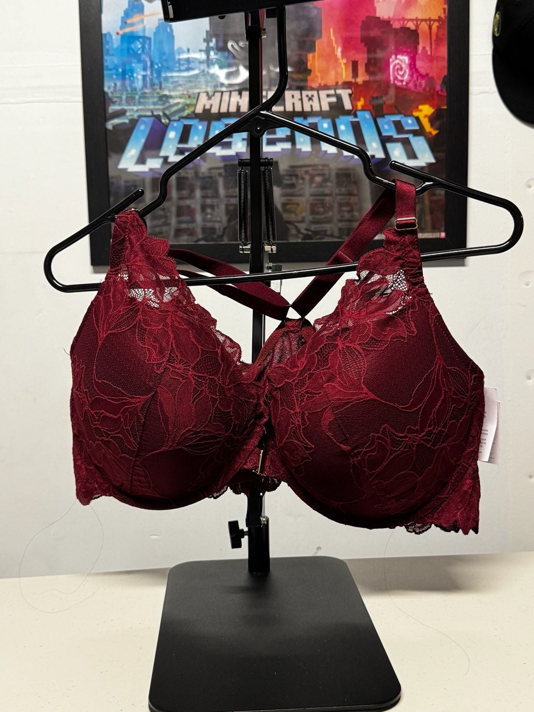 WU61 Size 40DDD Auden Lace Push Up Front Close Plunge Bra Berry Red NWT 2