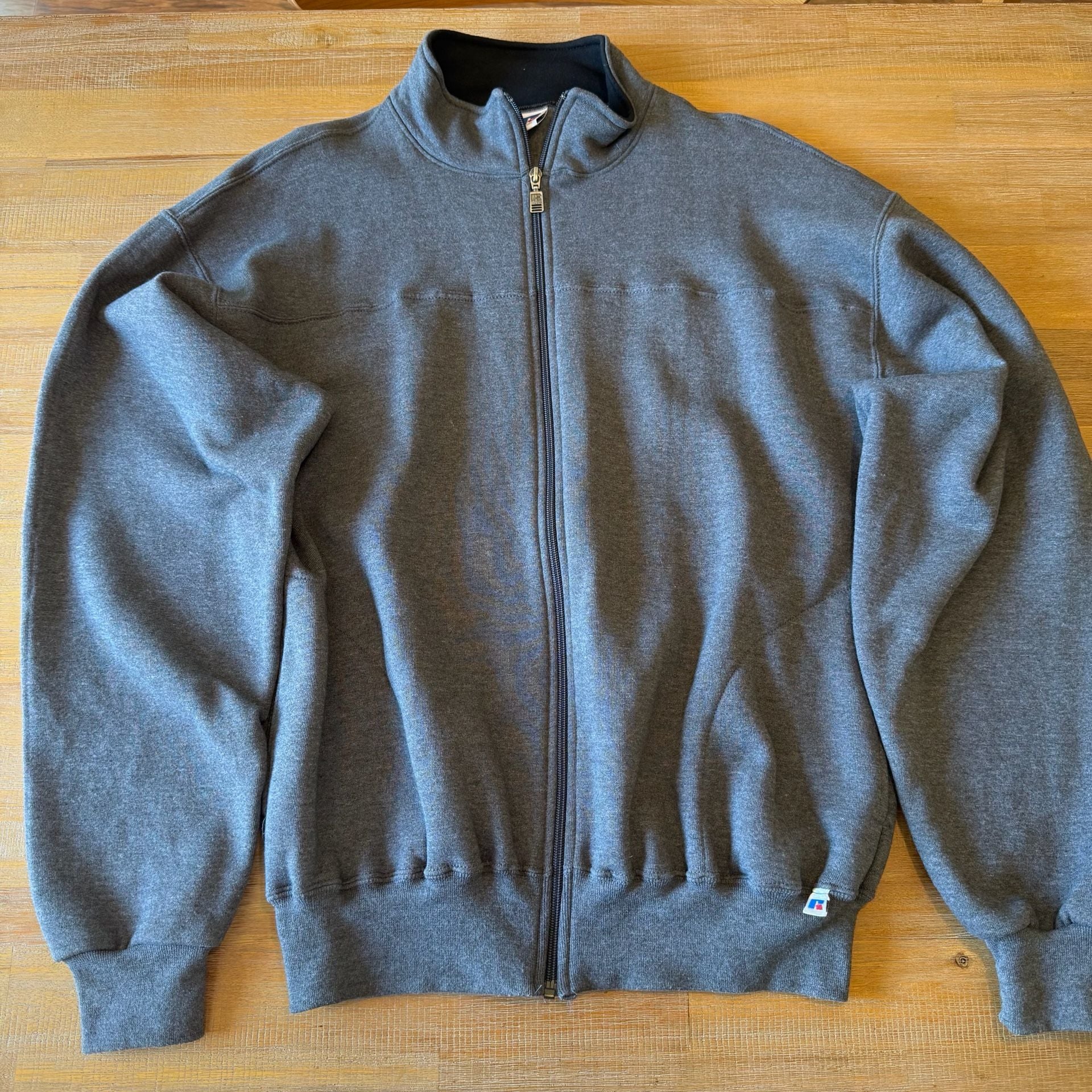 Vintage 90s Russell Athletic Full Zip Sweatshirt Mens L Large Gray Blank Plain 2