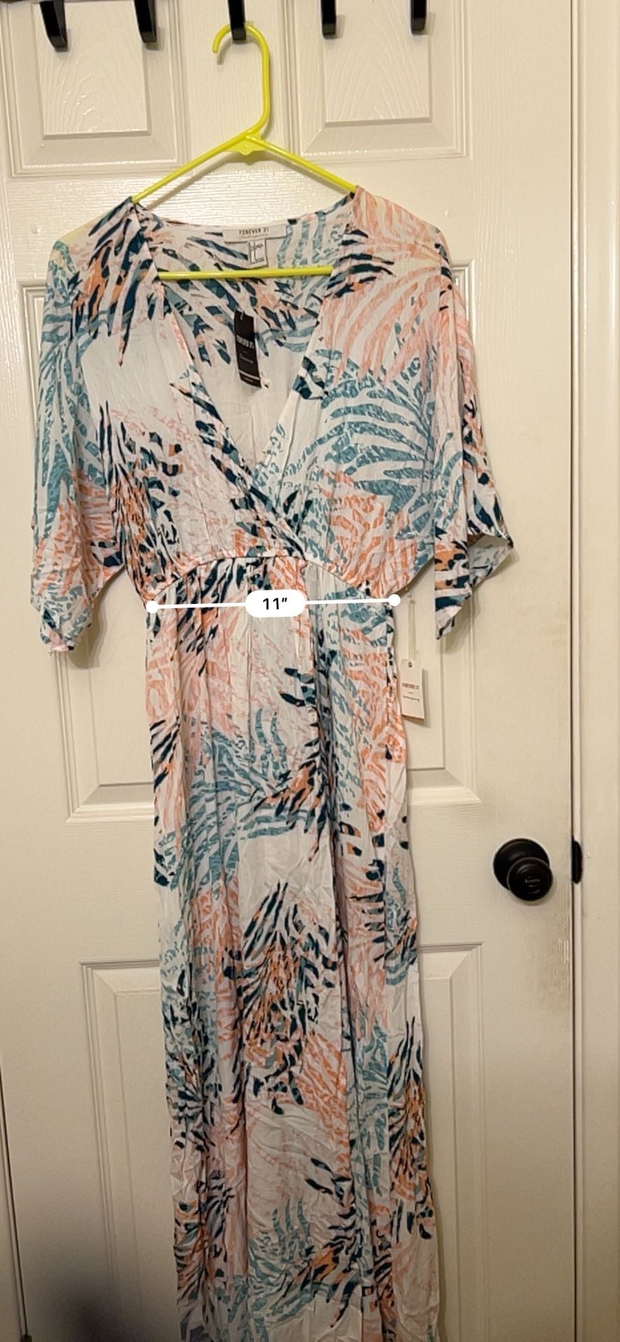 Forever 21 Woven Dress Size S Ivory Multi Palm Print Maxi 4