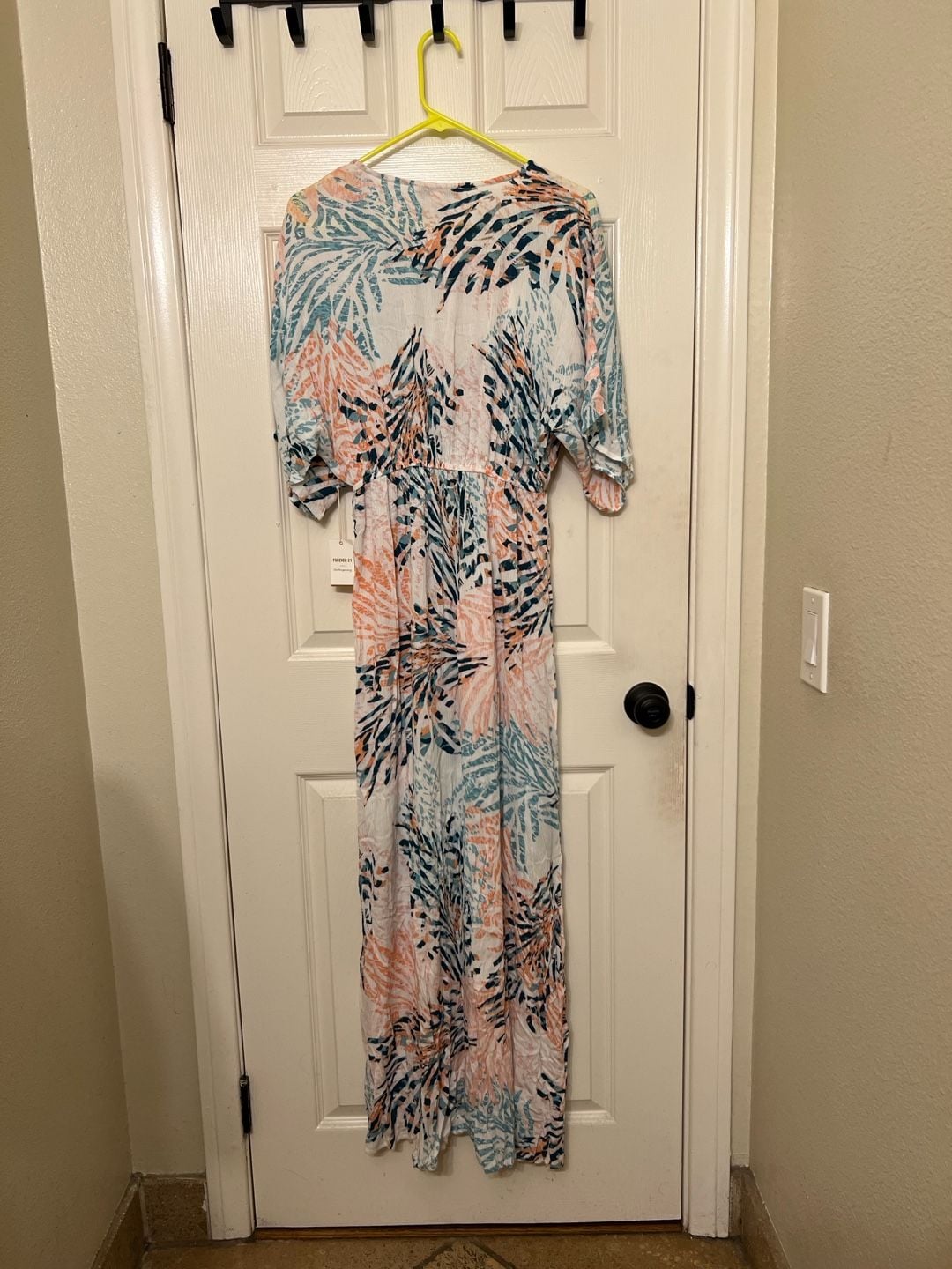 Forever 21 Woven Dress Size S Ivory Multi Palm Print Maxi 5