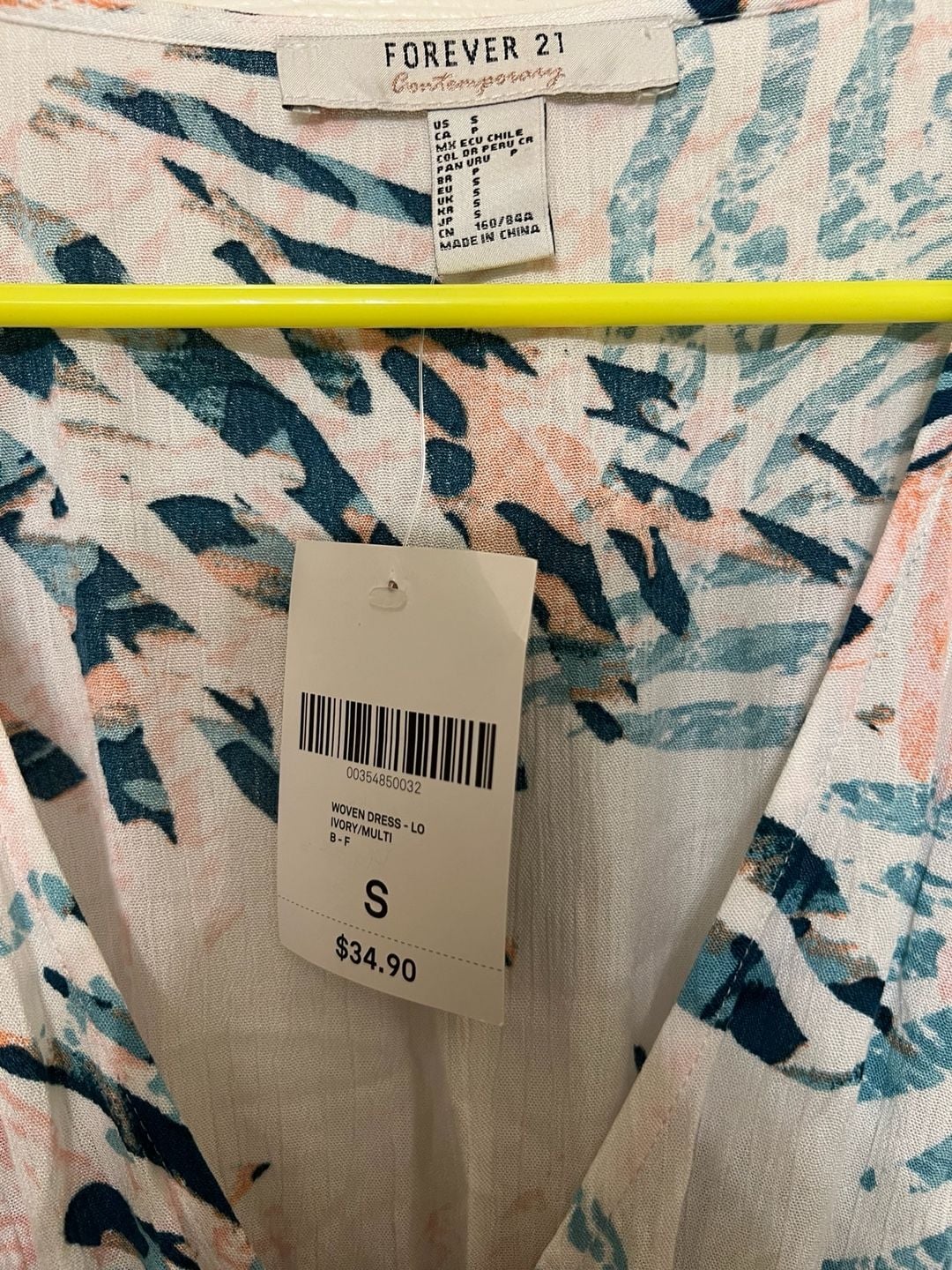 Forever 21 Woven Dress Size S Ivory Multi Palm Print Maxi 6