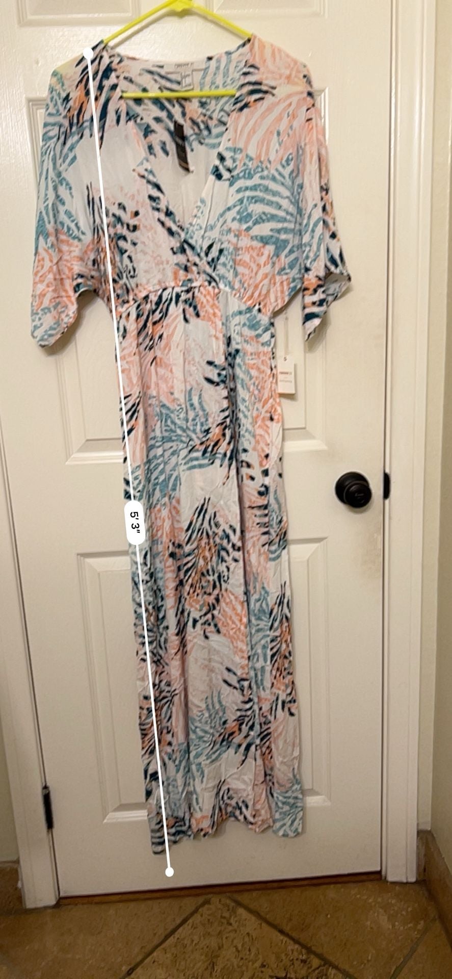 Forever 21 Woven Dress Size S Ivory Multi Palm Print Maxi 8
