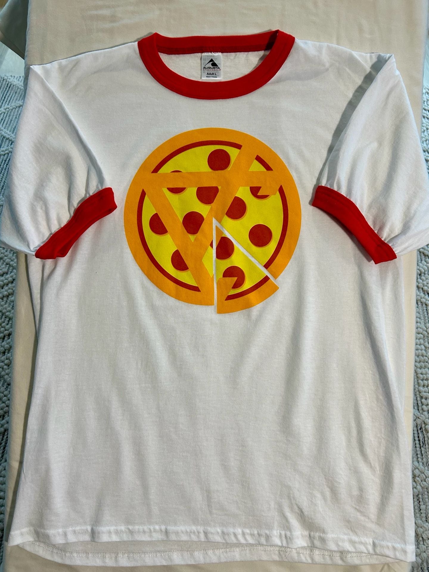 Augusta Sportswear Pizza Graphic Ringer T-Shirt Adult L White Red 2