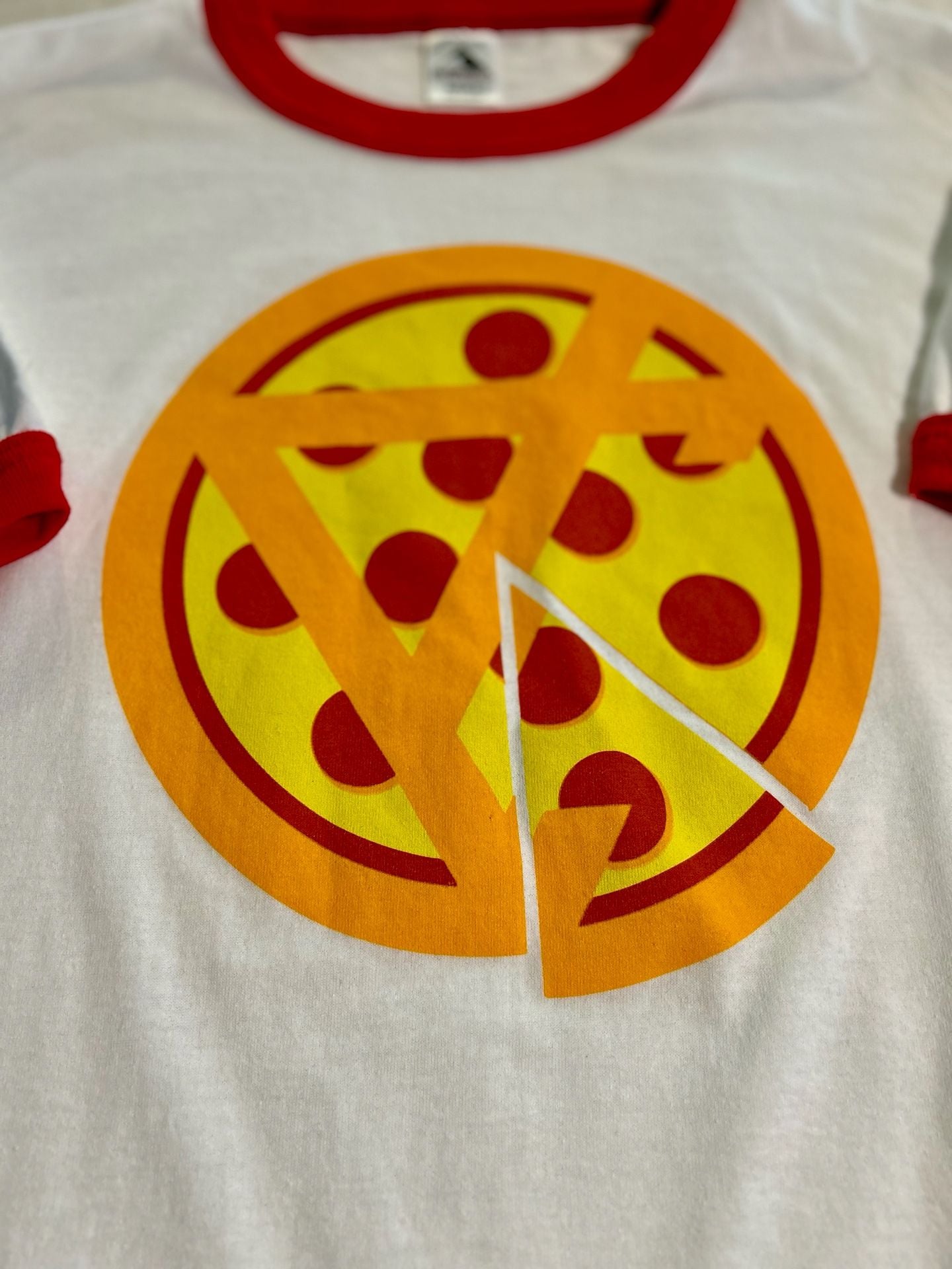 Augusta Sportswear Pizza Graphic Ringer T-Shirt Adult L White Red 3