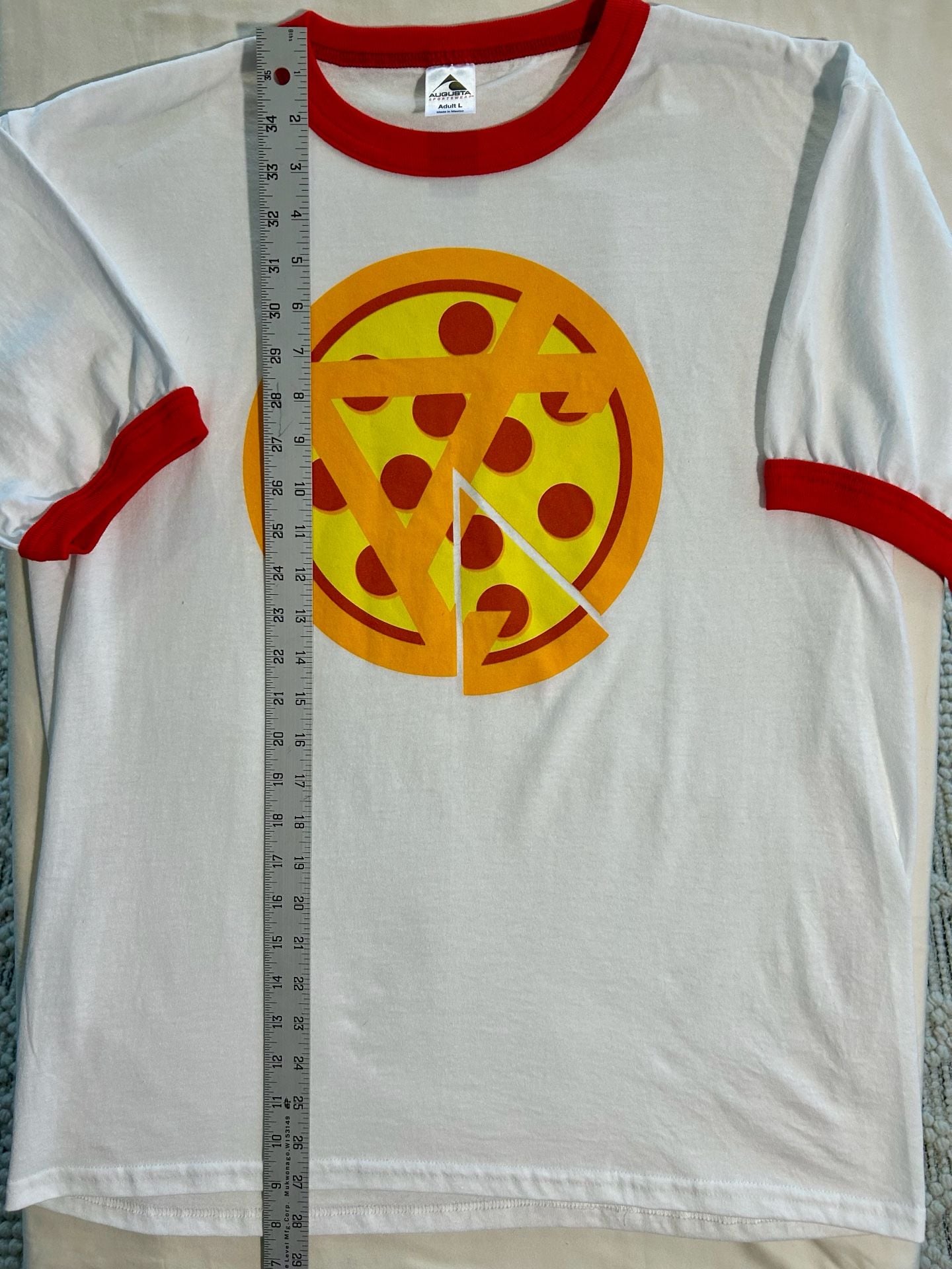 Augusta Sportswear Pizza Graphic Ringer T-Shirt Adult L White Red 5