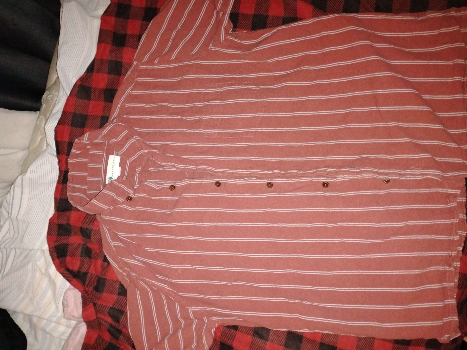 Aeropostale Button-Down Shirt Size XL Striped Short Sleeve Red 3