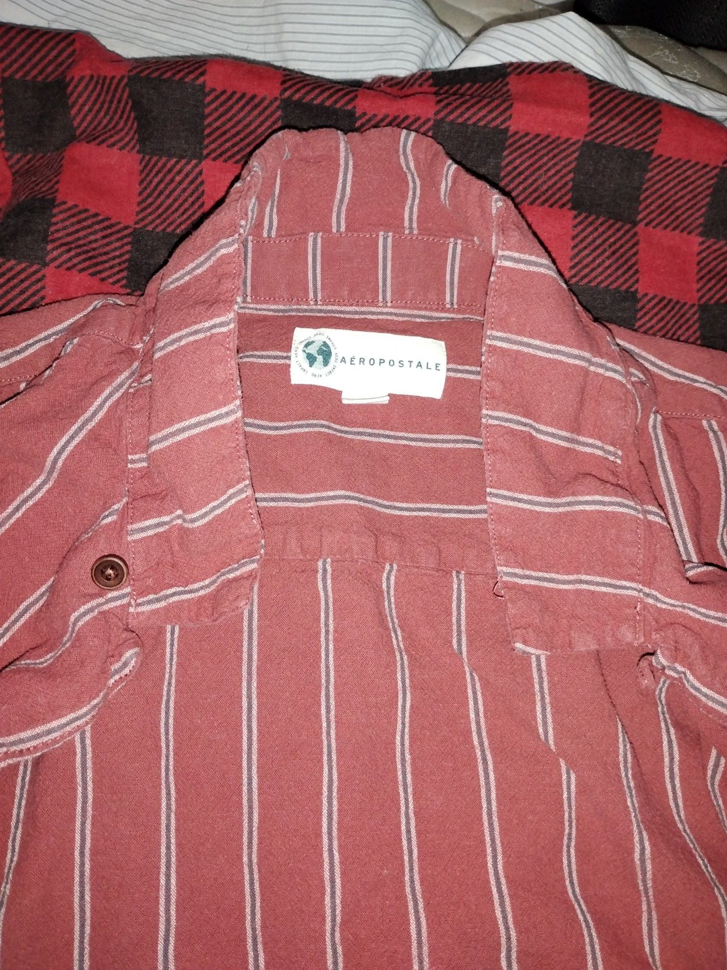 Aeropostale Button-Down Shirt Size XL Striped Short Sleeve Red 4