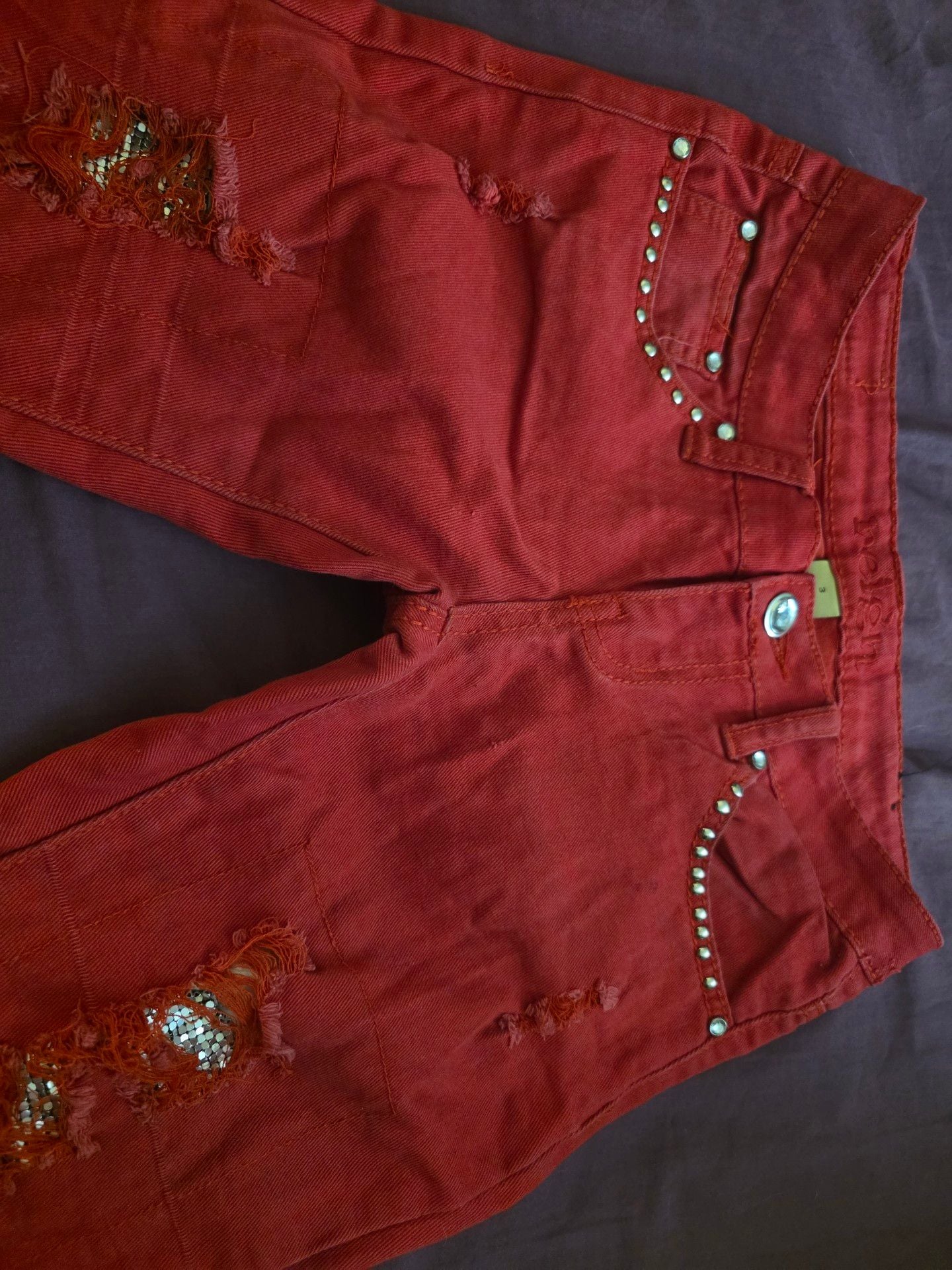 Reign Skinny Jeans Size 3 Red Studded Distressed Sequins 2