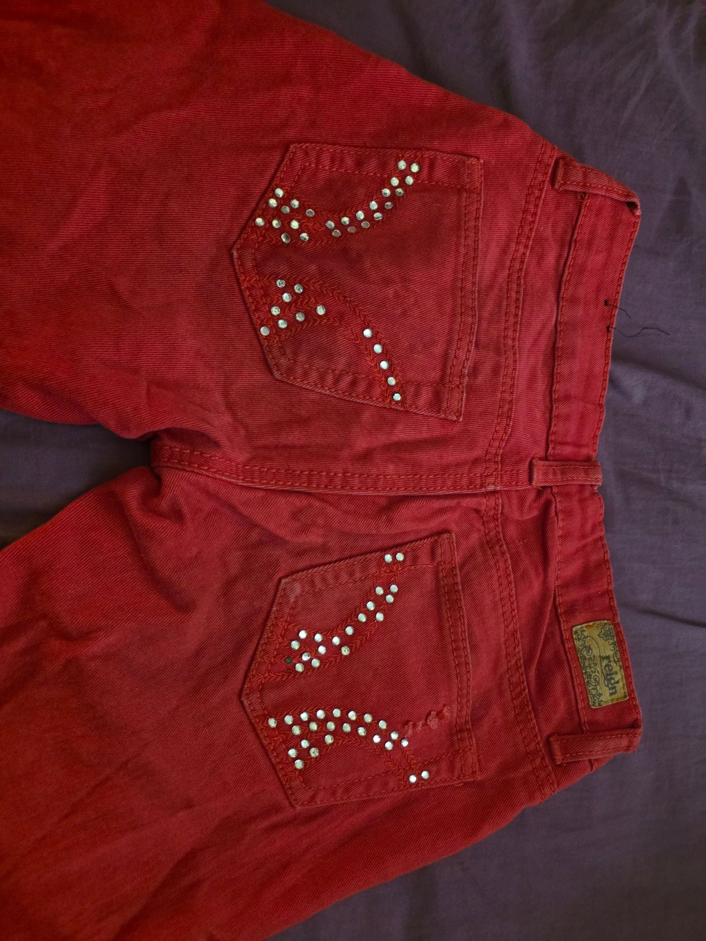 Reign Skinny Jeans Size 3 Red Studded Distressed Sequins 3