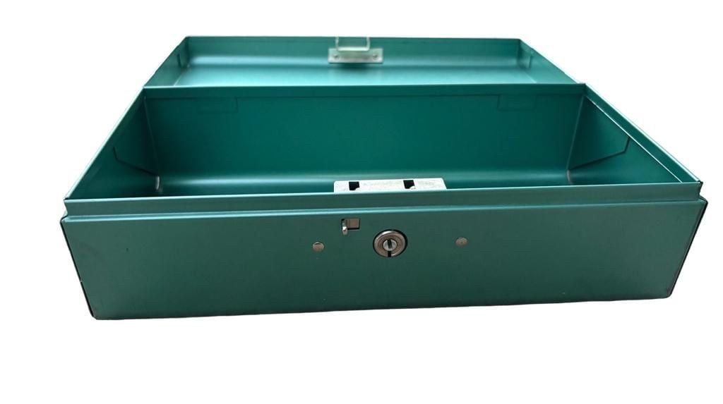 Vintage Metal Cash Box Teal Green Lockable Storage Box 2