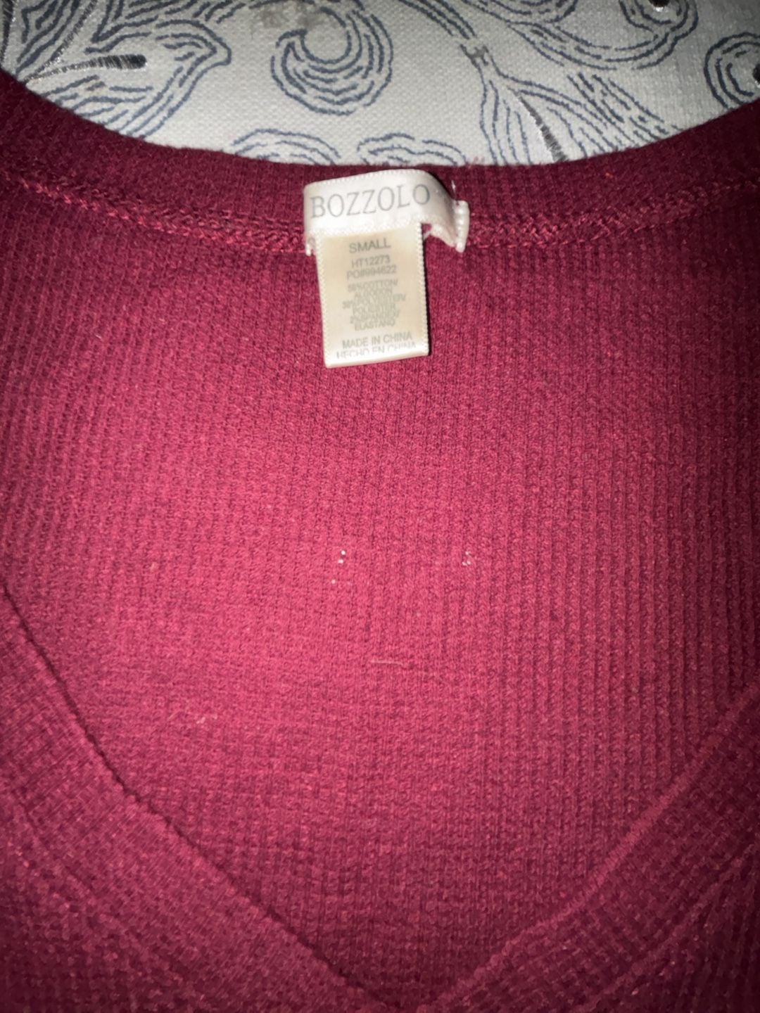 Bozzolo V-Neck Crop Top Size Small Maroon Ribbed Long Sleeve 2