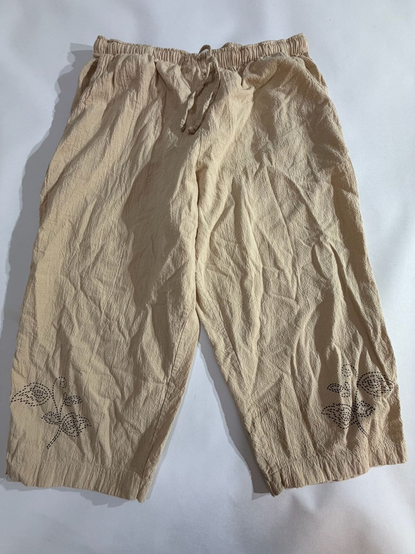 Jane Ashley Beige Embroidered Cotton Capri Pants Womens PXL 2