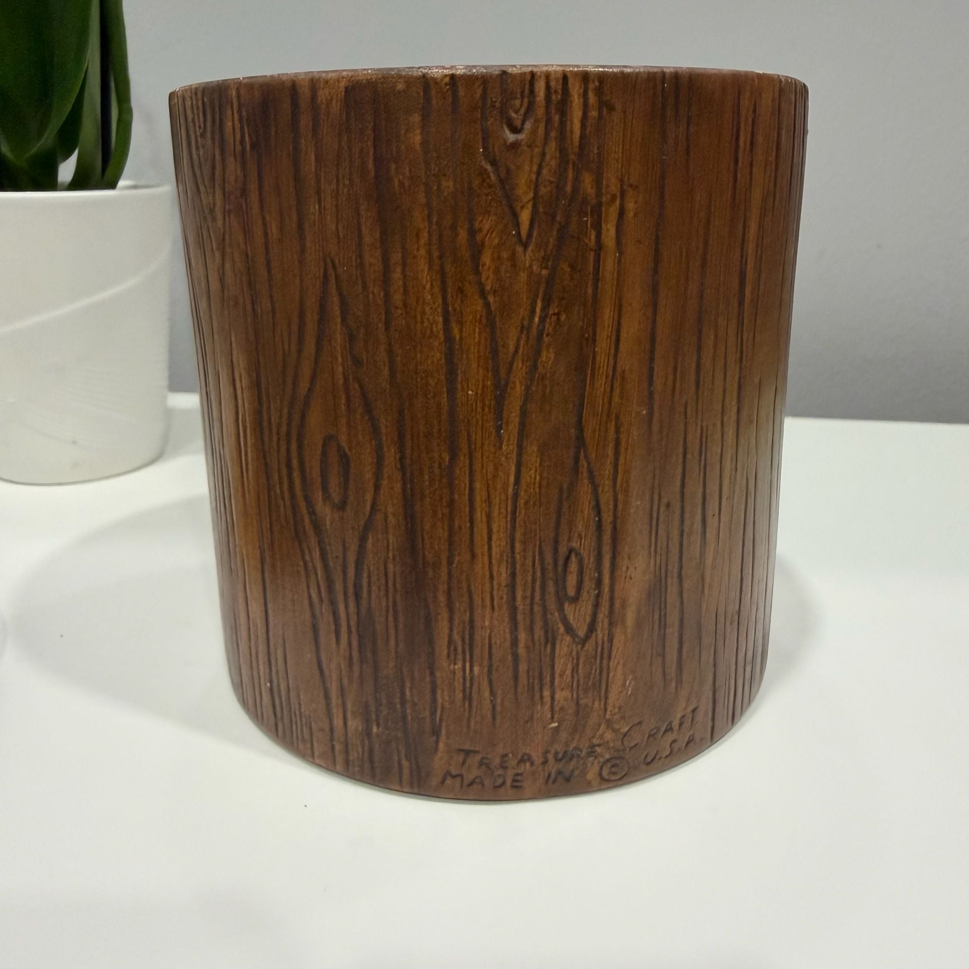 Treasure Craft Coffee Canister Wood Grain Embossed Green Leaf 7