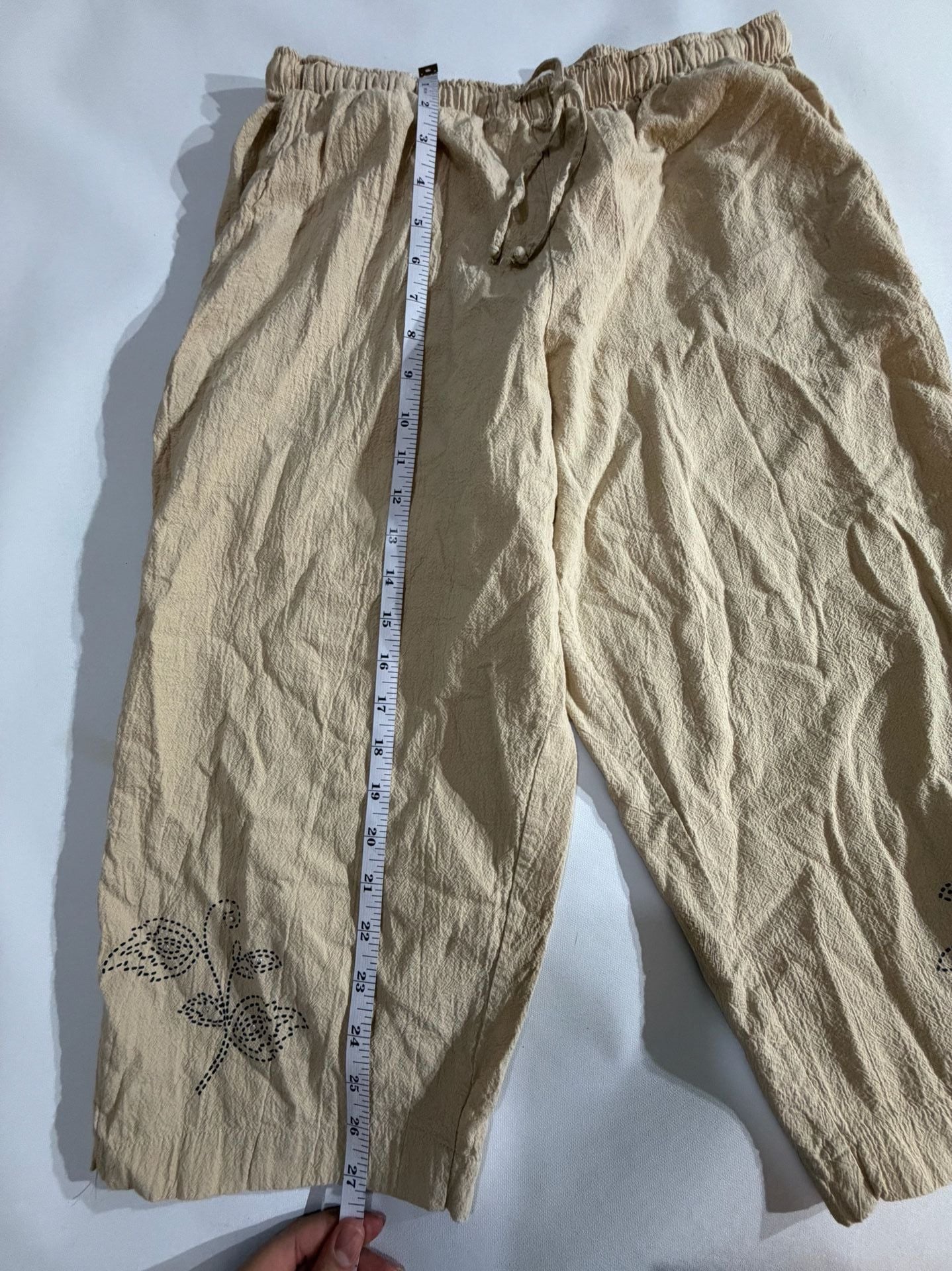 Jane Ashley Beige Embroidered Cotton Capri Pants Womens PXL 4