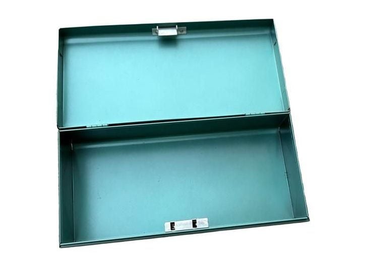 Vintage Metal Cash Box Teal Green Lockable Storage Box 5