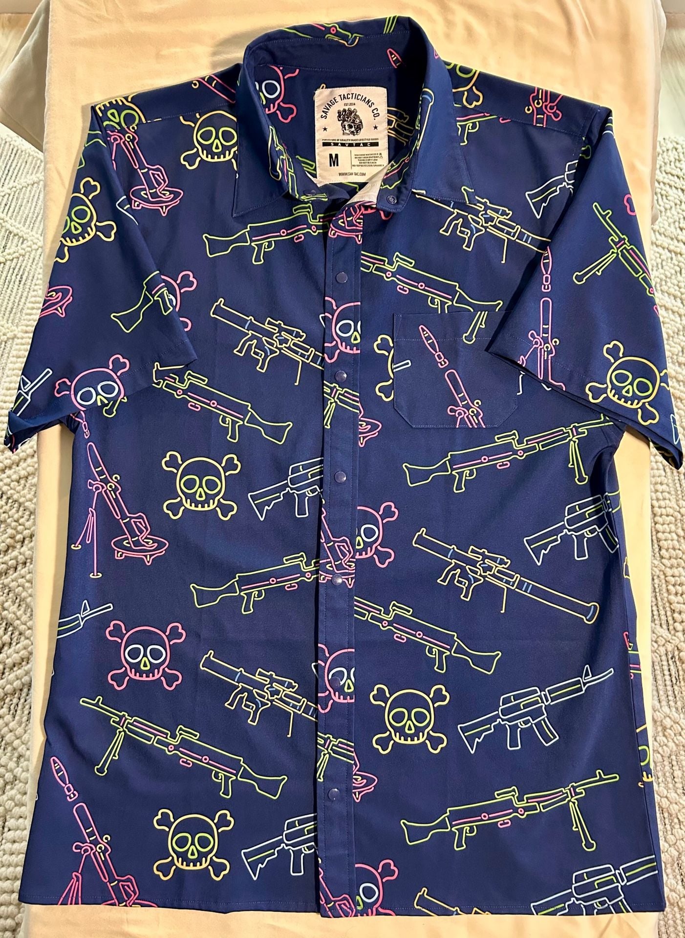 Savage Tacticians Neon Lights & Gun Fights Button-up Size M Blue Shirt 2