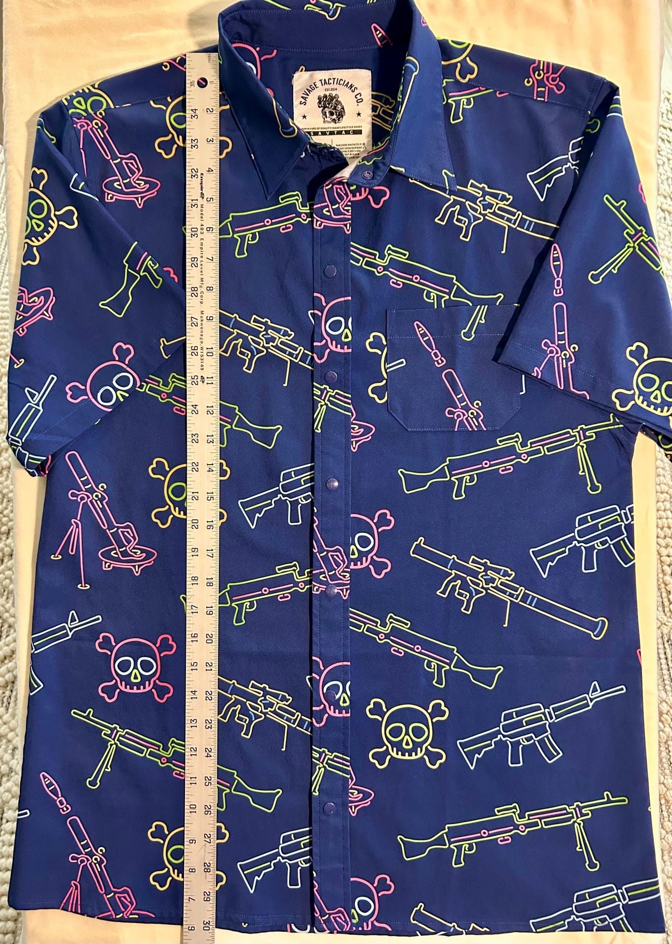 Savage Tacticians Neon Lights & Gun Fights Button-up Size M Blue Shirt 7
