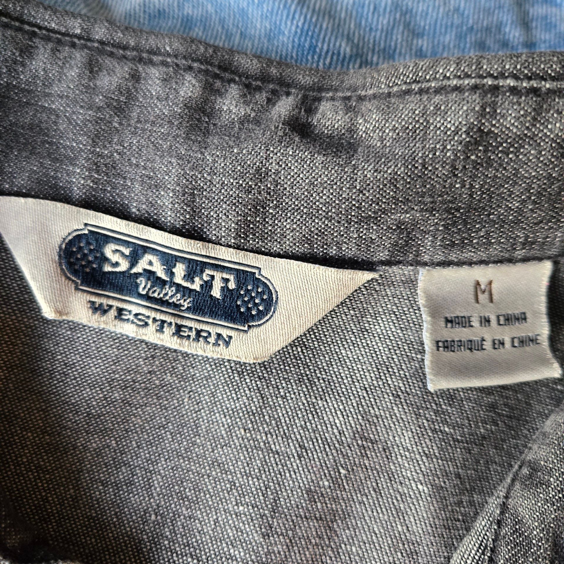 Salt Valley Western Denim Shirt Size M Black Long Sleeve Pearl Snap 5