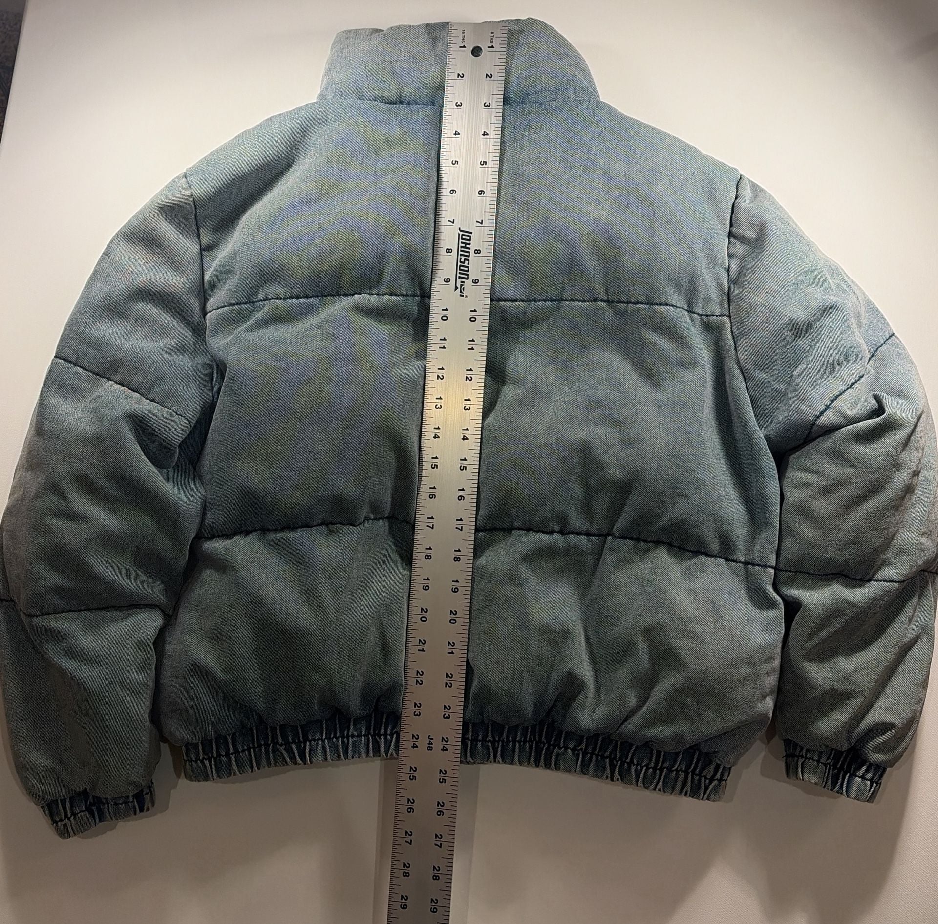 April Kiss Puffer Jacket Size L Blue Denim Zip Up 5