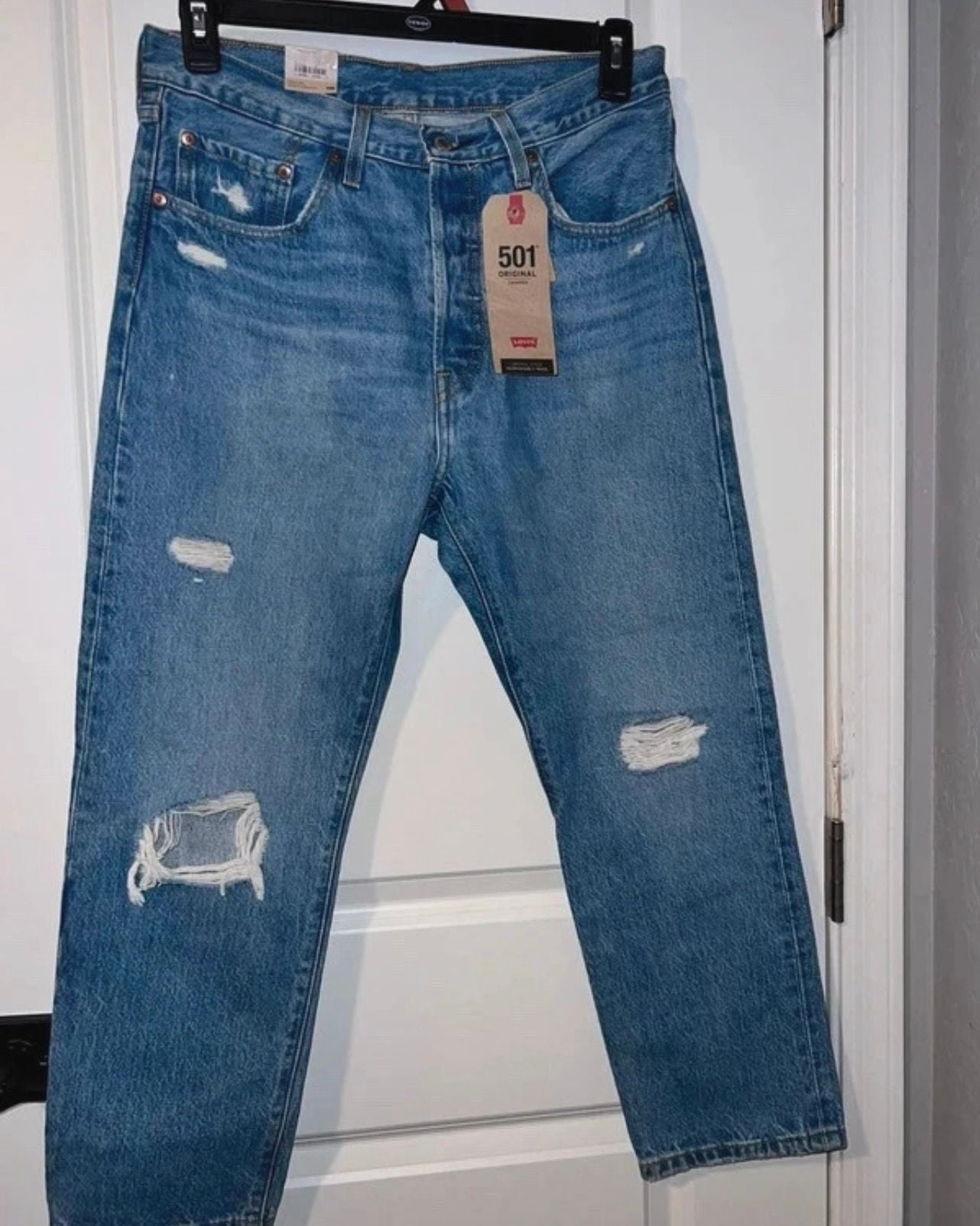 Levi's 501 Original Cropped Jeans Size 30x26 Distressed High Rise Blue Denim 2