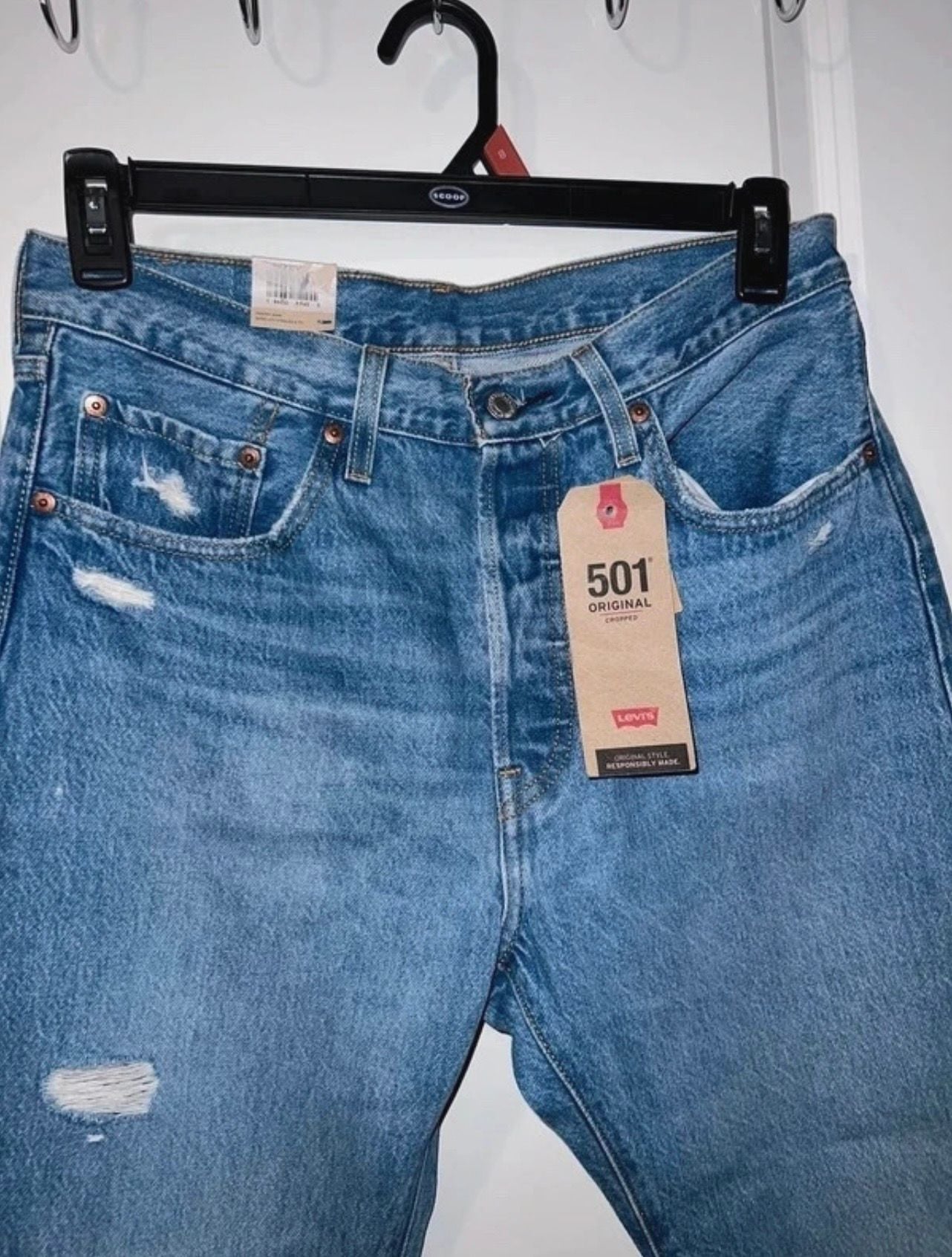 Levi's 501 Original Cropped Jeans Size 30x26 Distressed High Rise Blue Denim 4