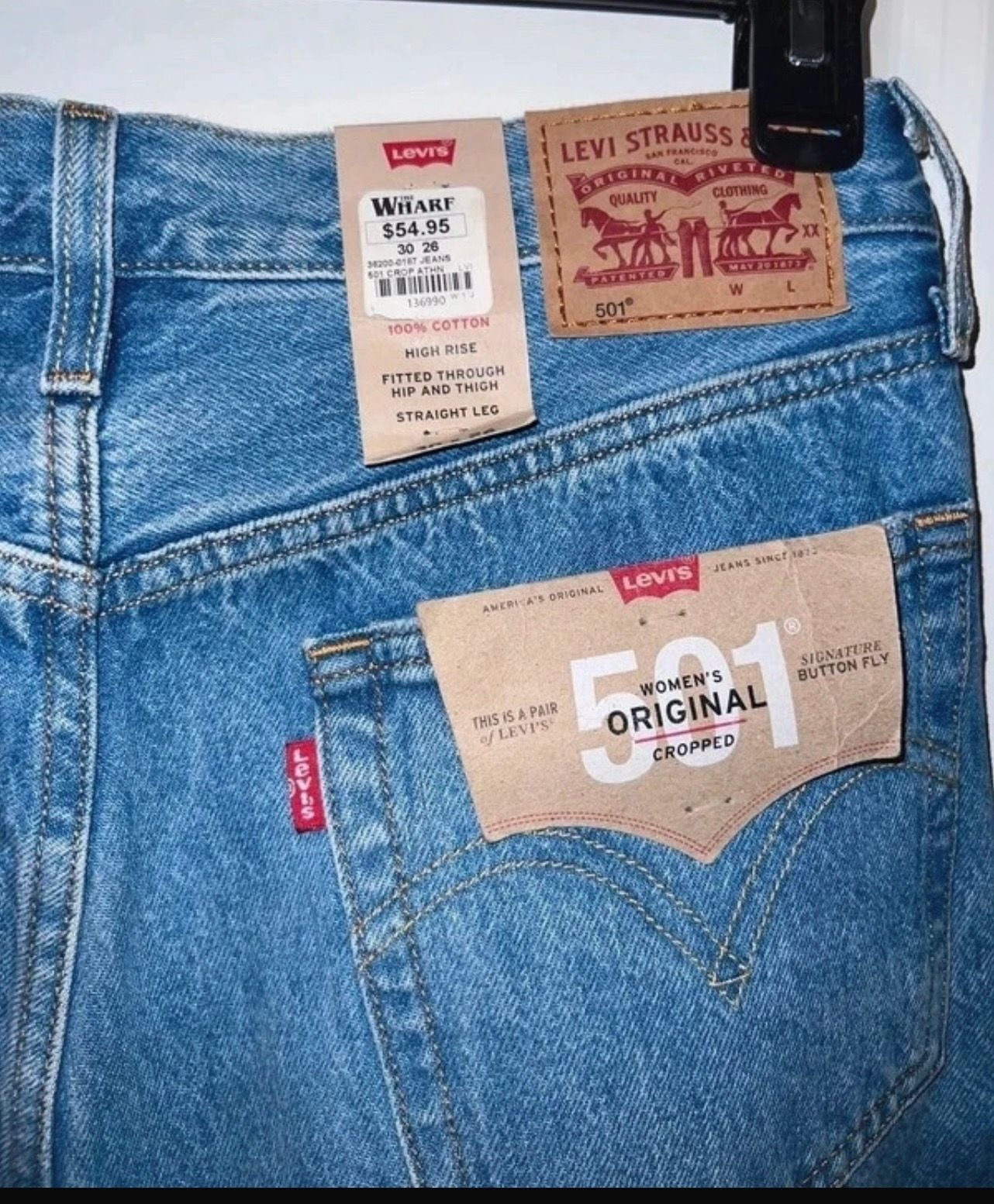 Levi's 501 Original Cropped Jeans Size 30x26 Distressed High Rise Blue Denim 5