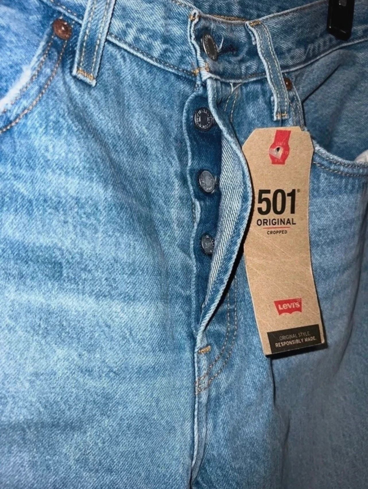 Levi's 501 Original Cropped Jeans Size 30x26 Distressed High Rise Blue Denim 6