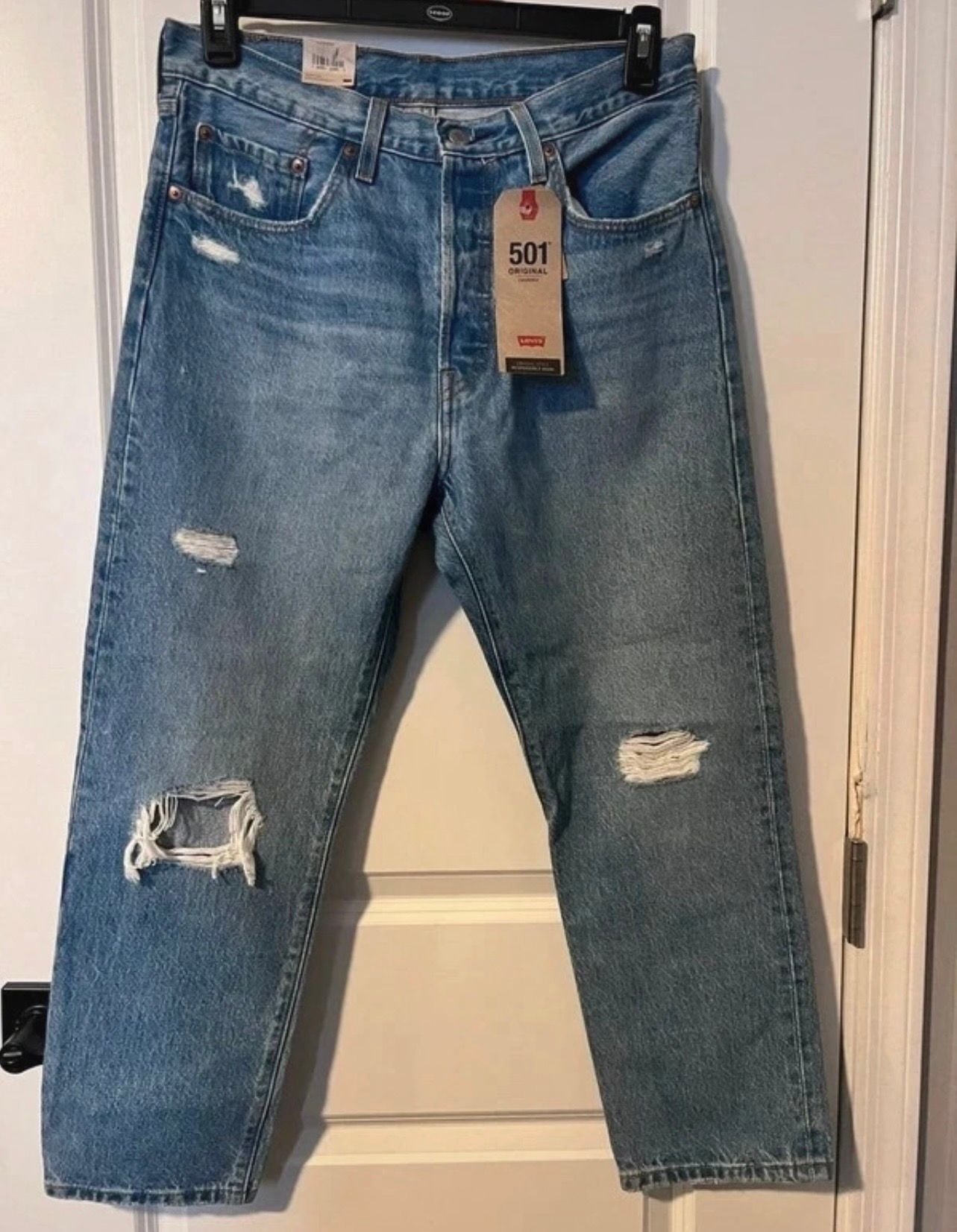 Levi's 501 Original Cropped Jeans Size 30x26 Distressed High Rise Blue Denim 7