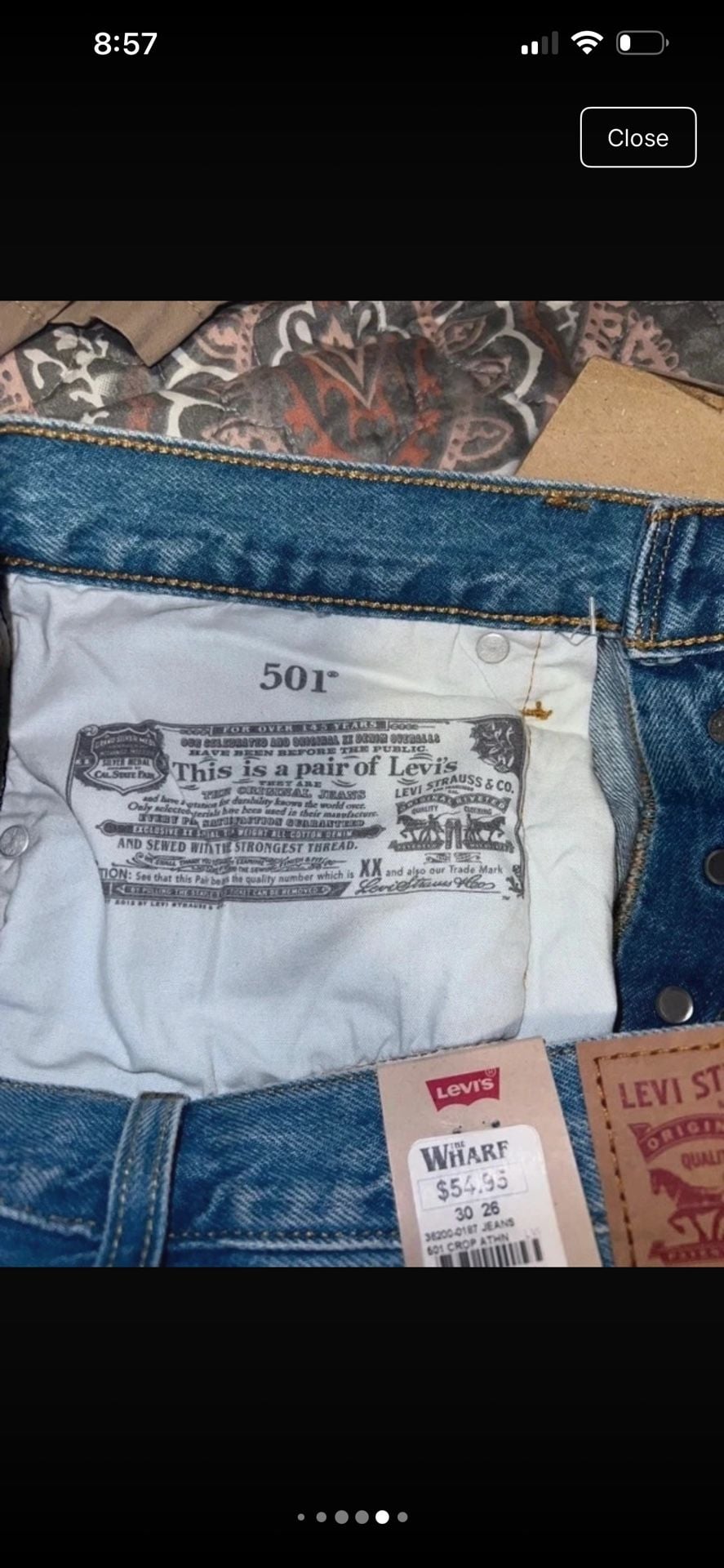 Levi's 501 Original Cropped Jeans Size 30x26 Distressed High Rise Blue Denim 10