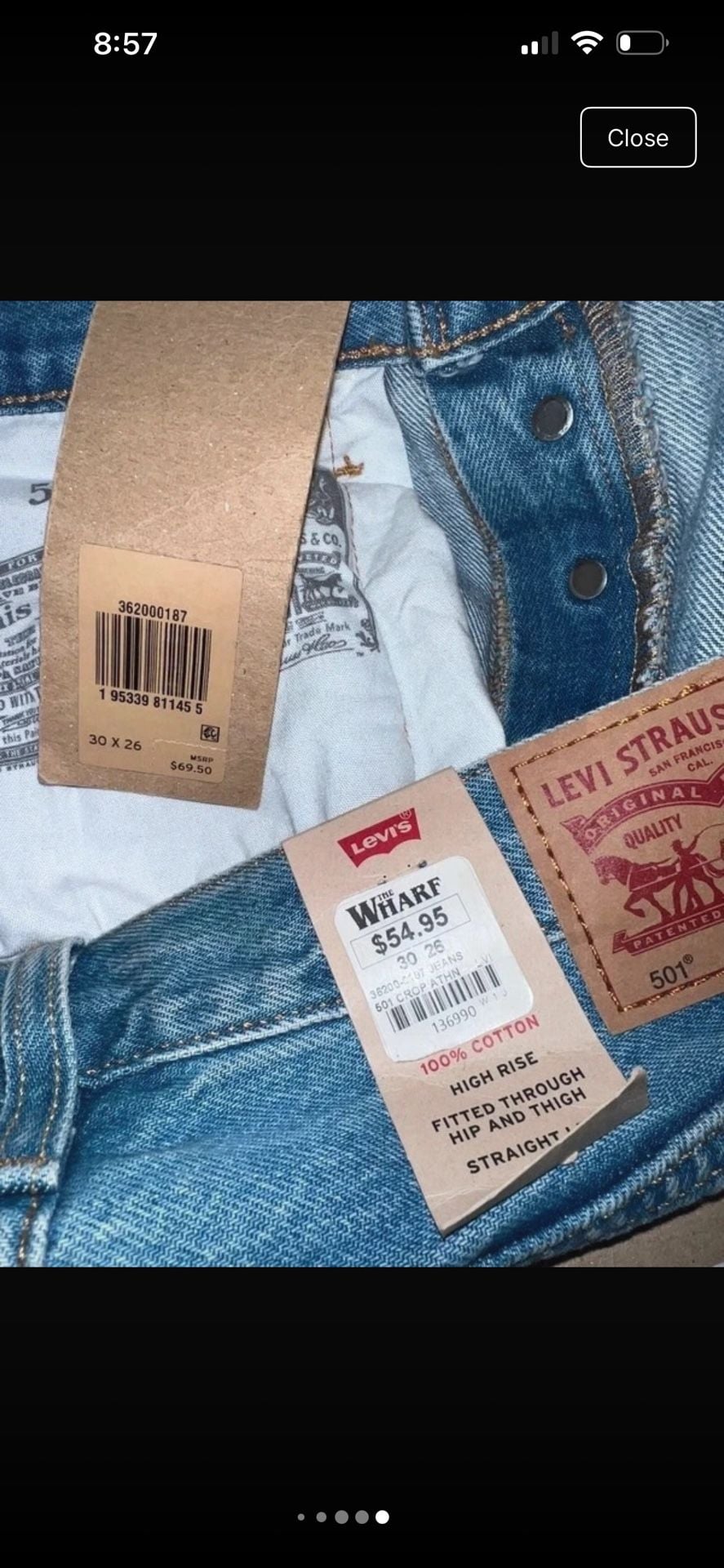 Levi's 501 Original Cropped Jeans Size 30x26 Distressed High Rise Blue Denim 11