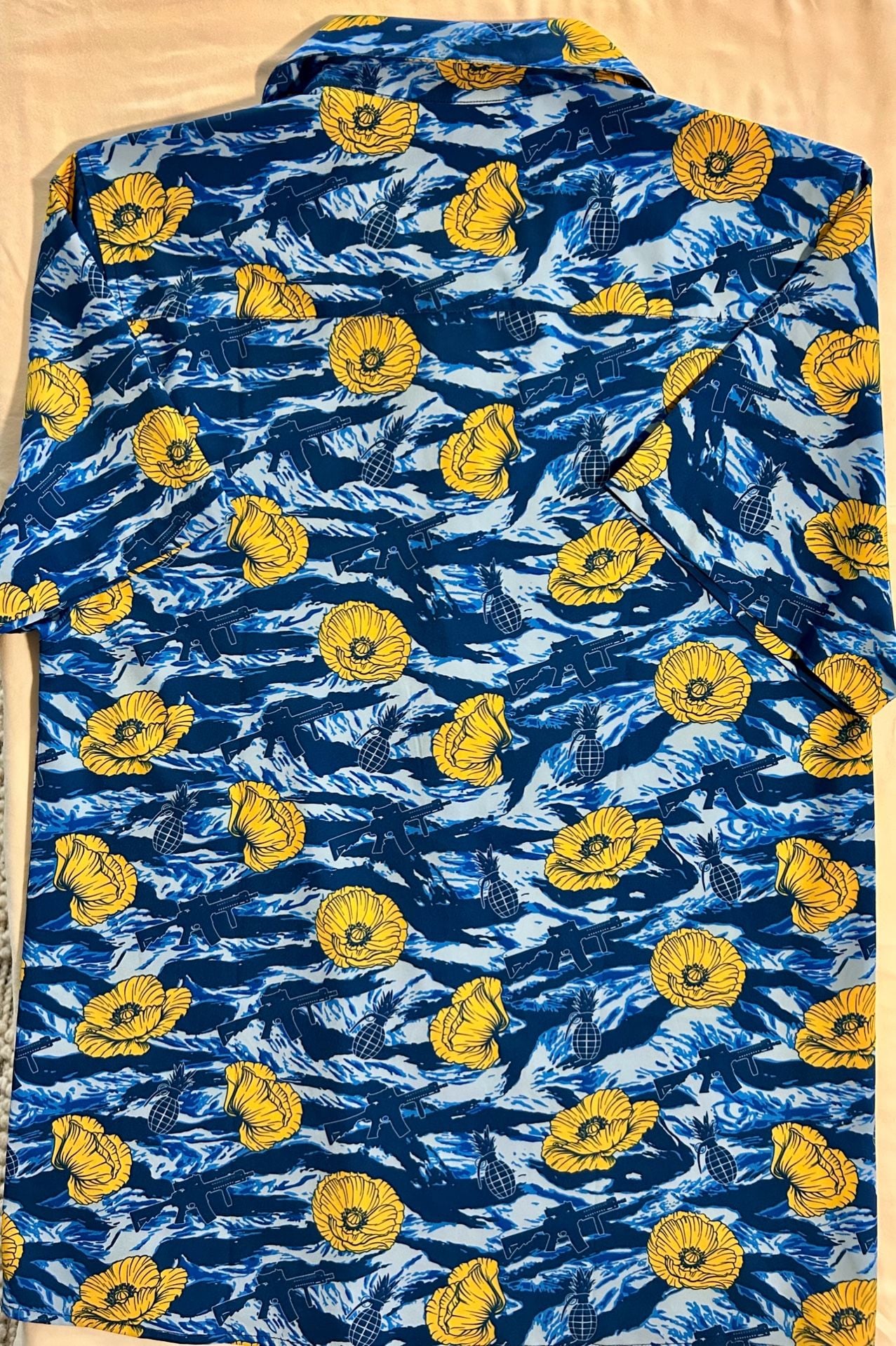 Savage Tacticians Tiger Stripe Blue Button-Up Size M Yellow Poppy Aloha Shirt 4