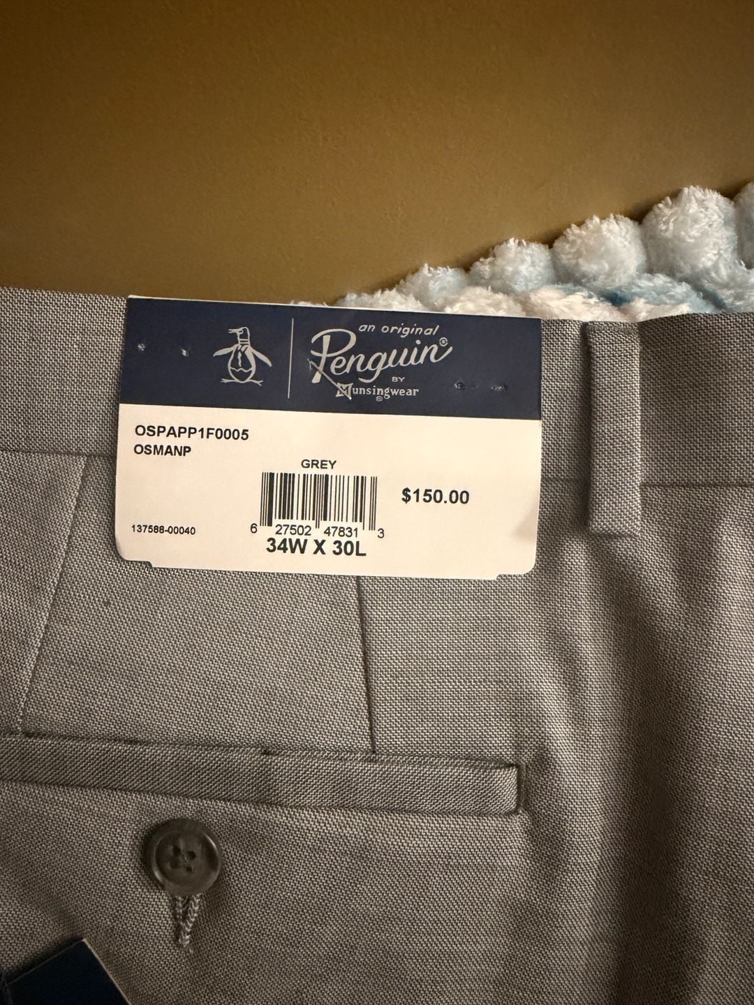 Original Penguin Slim Fit Dress Pants 34x30 Grey Wool Blend New with Tags 3