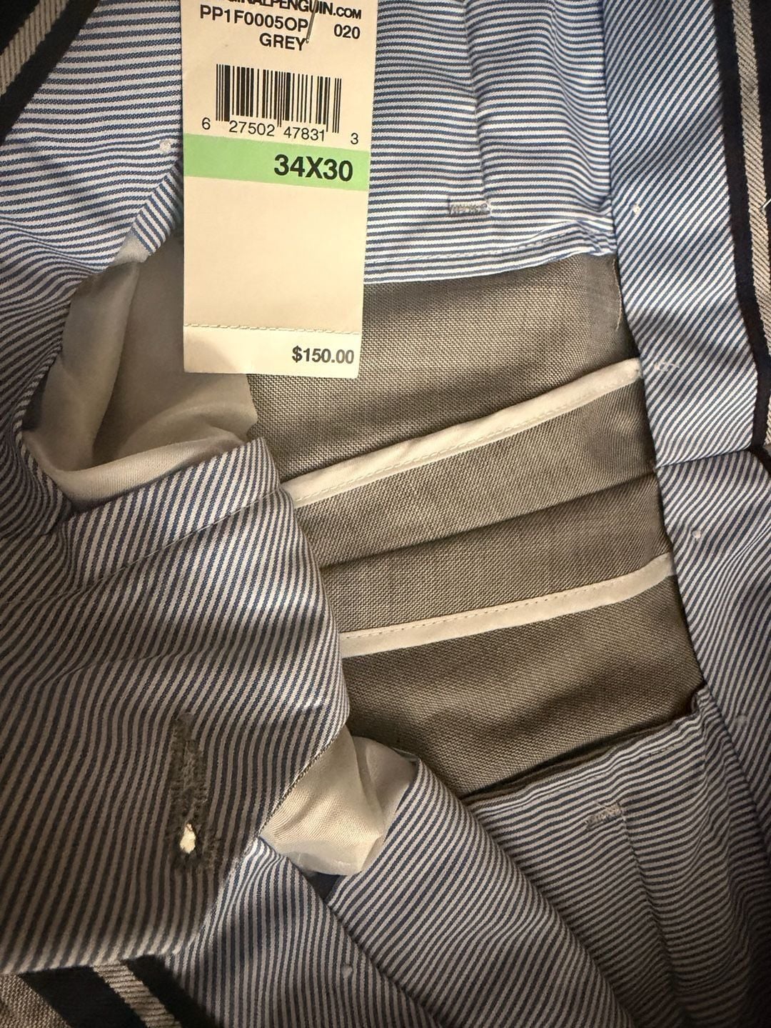 Original Penguin Slim Fit Dress Pants 34x30 Grey Wool Blend New with Tags 7