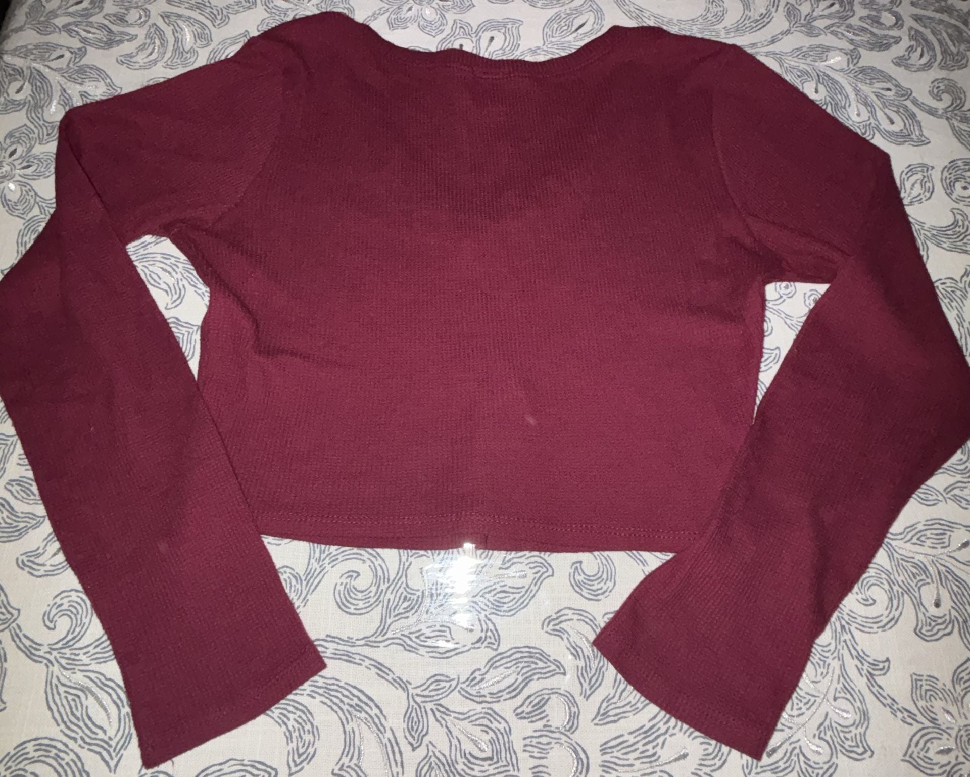 Bozzolo V-Neck Crop Top Size Small Maroon Ribbed Long Sleeve 4