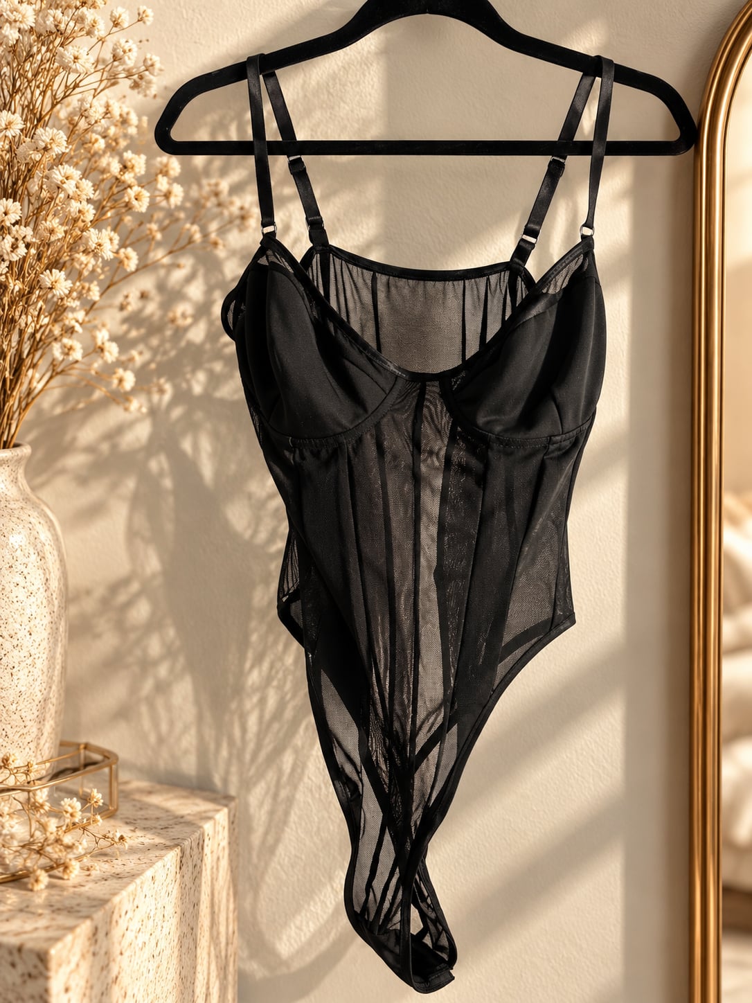 Black Mesh Corset Bodysuit 2