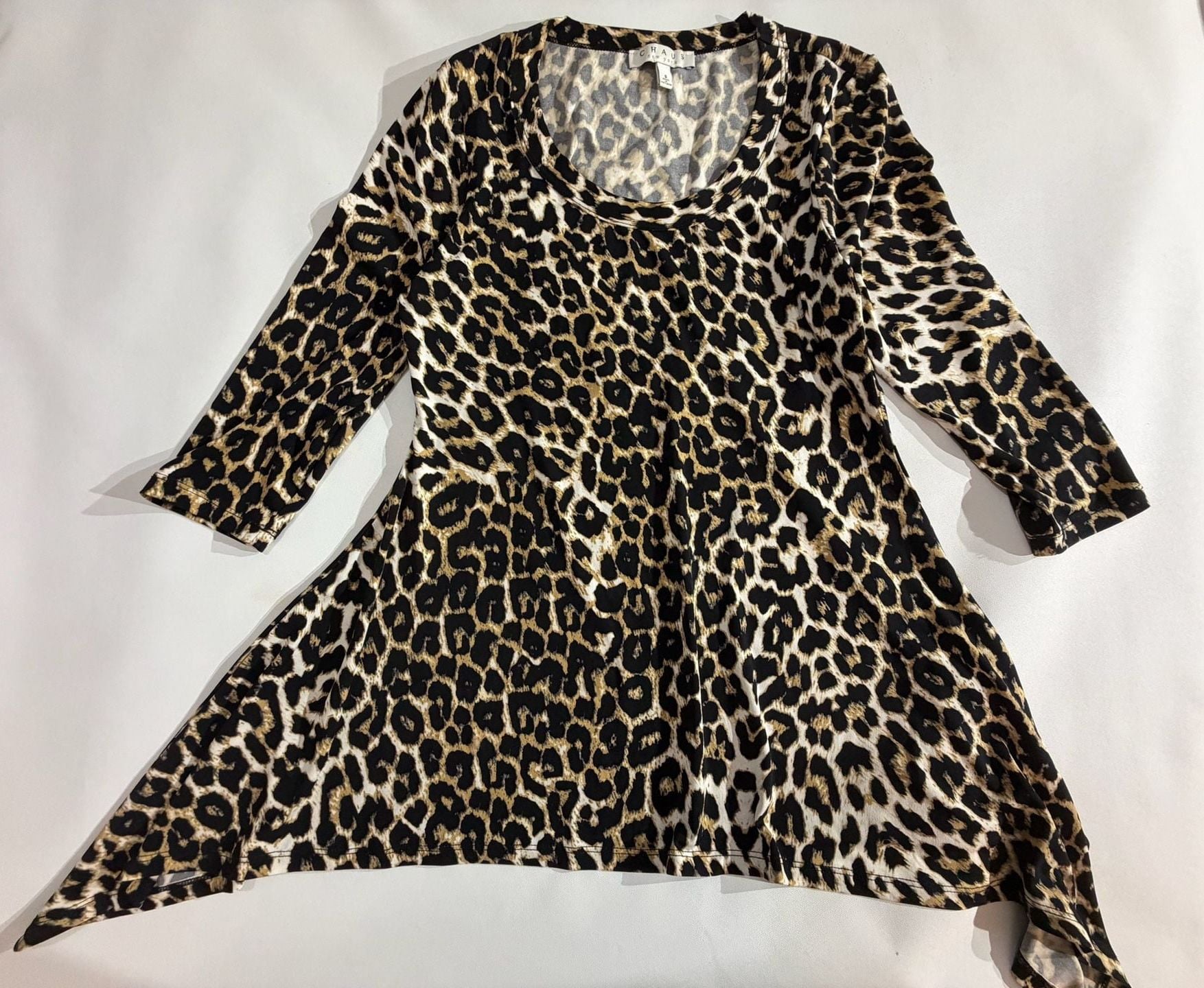 Chaus Leopard Print Long Sleeve Asymmetric Tunic Top S 2